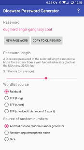 Screenshot of Diceware Password Generator