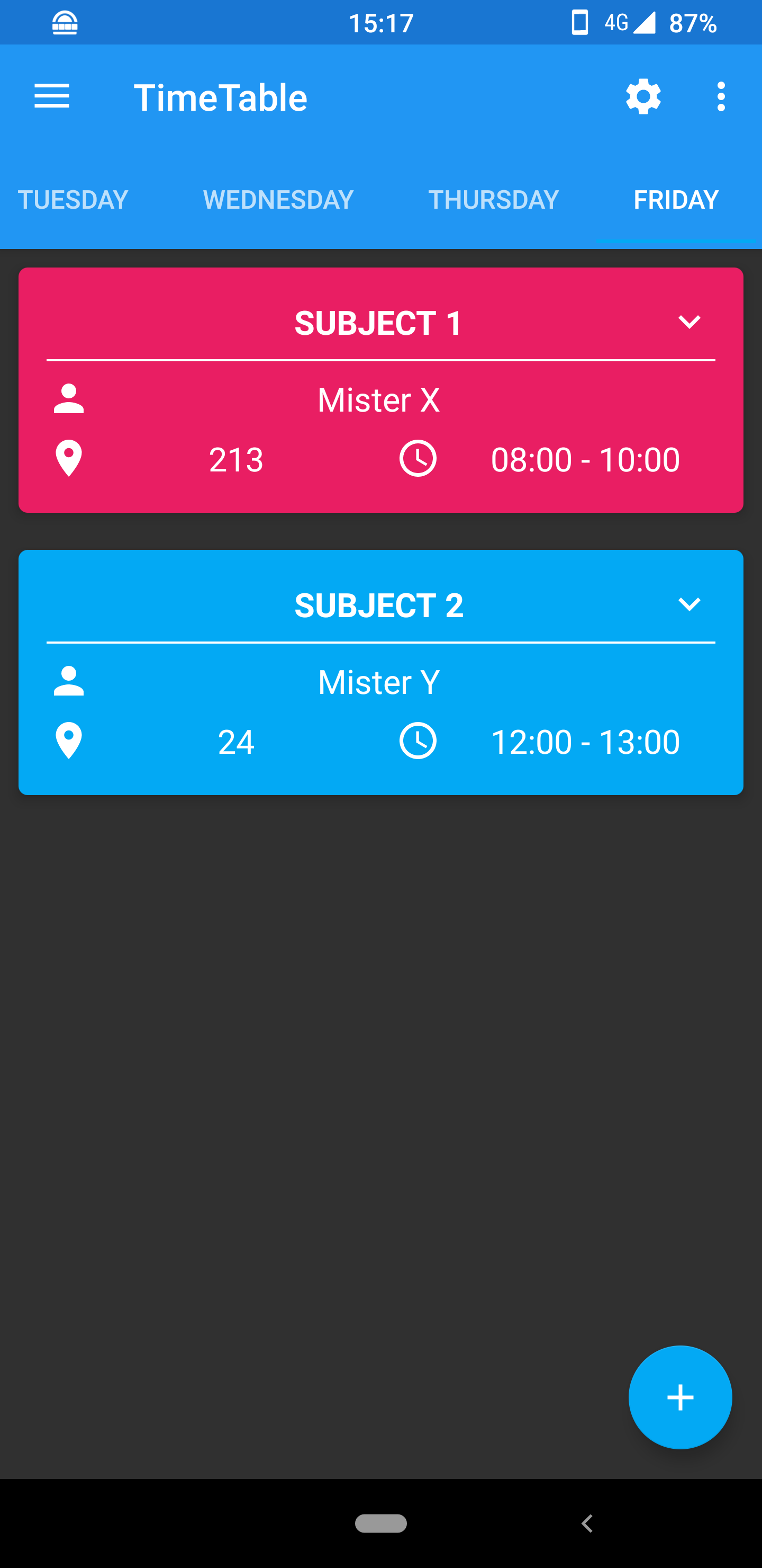 Screenshot of Timetable