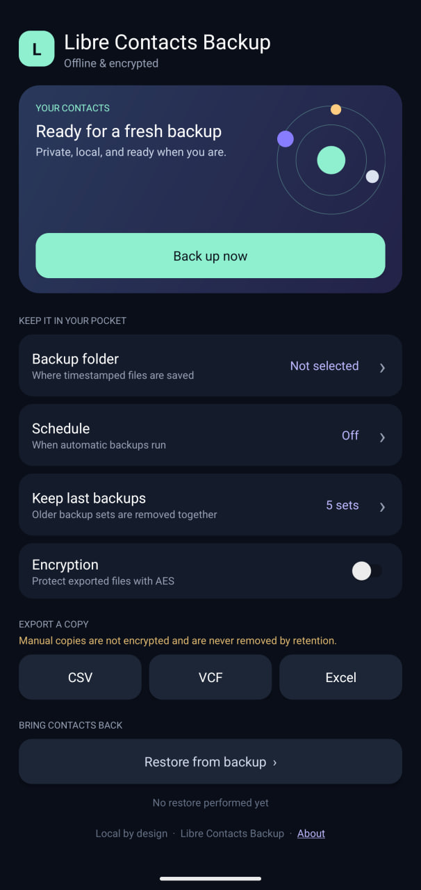 Screenshot of Libre Contacts Backup