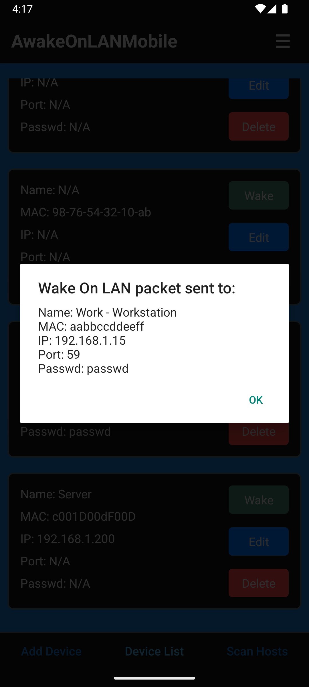 Screenshot of AwakeOnLANMobile