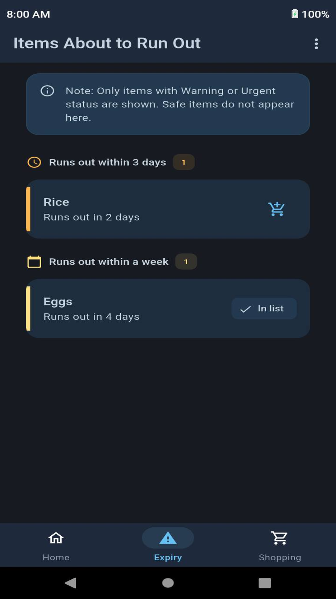 Screenshot of Baly Groceries Tracker