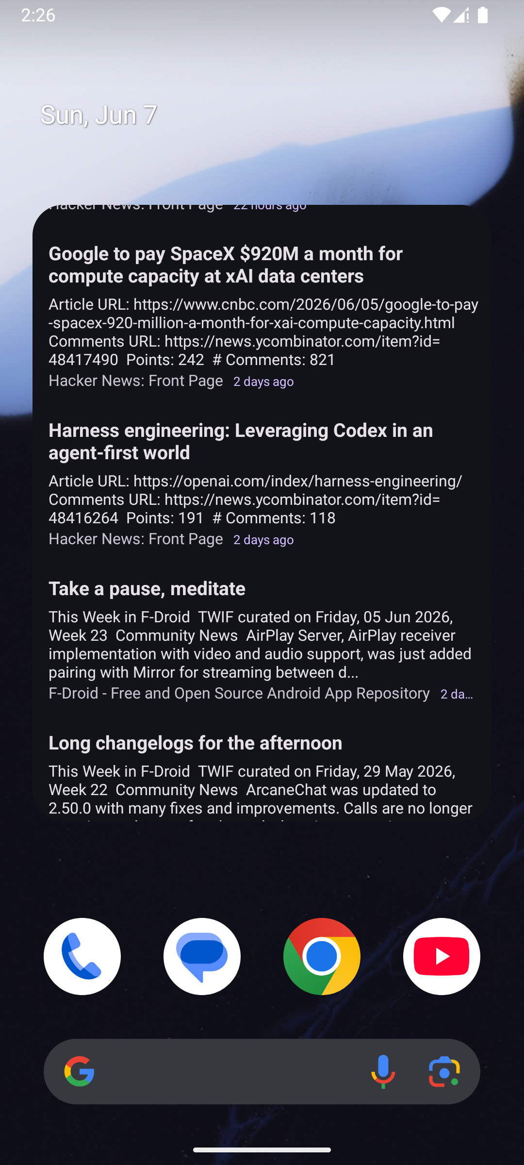 Screenshot of HomeFeed - RSS Widget