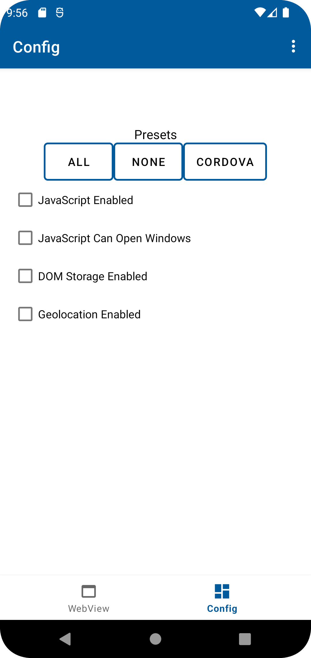 Screenshot of CanIWebView