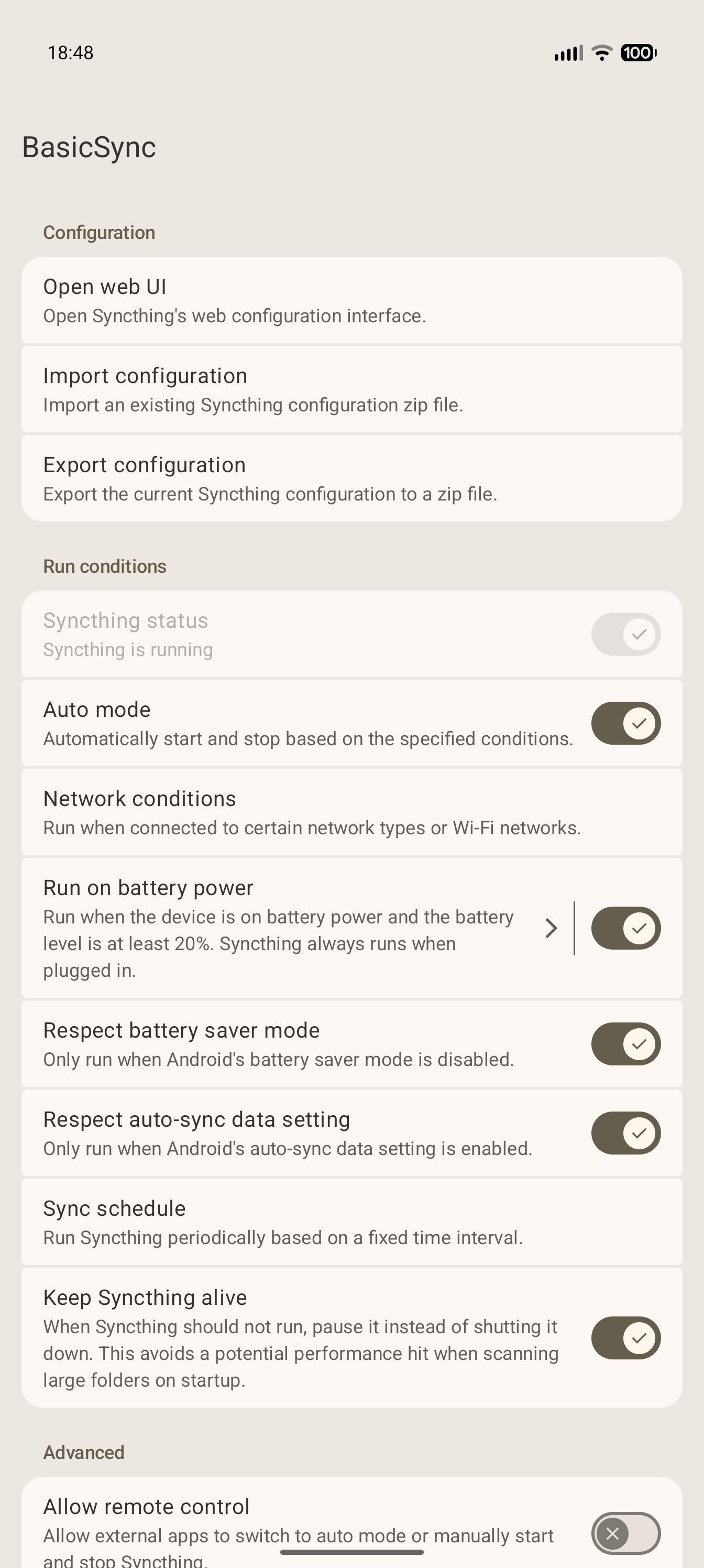 Screenshot of BasicSync