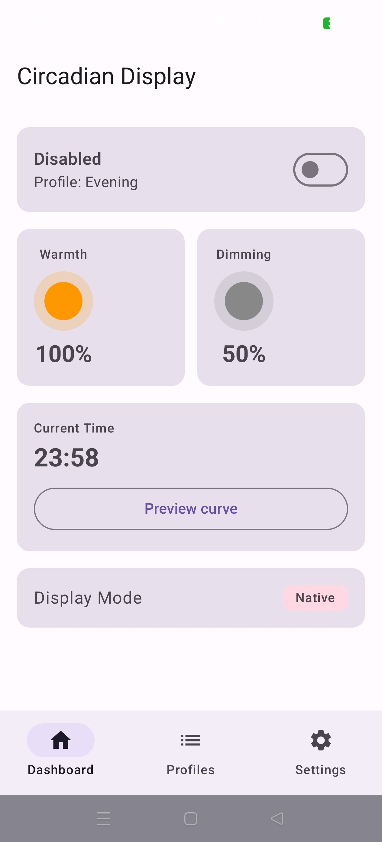 Screenshot of Circadian Display