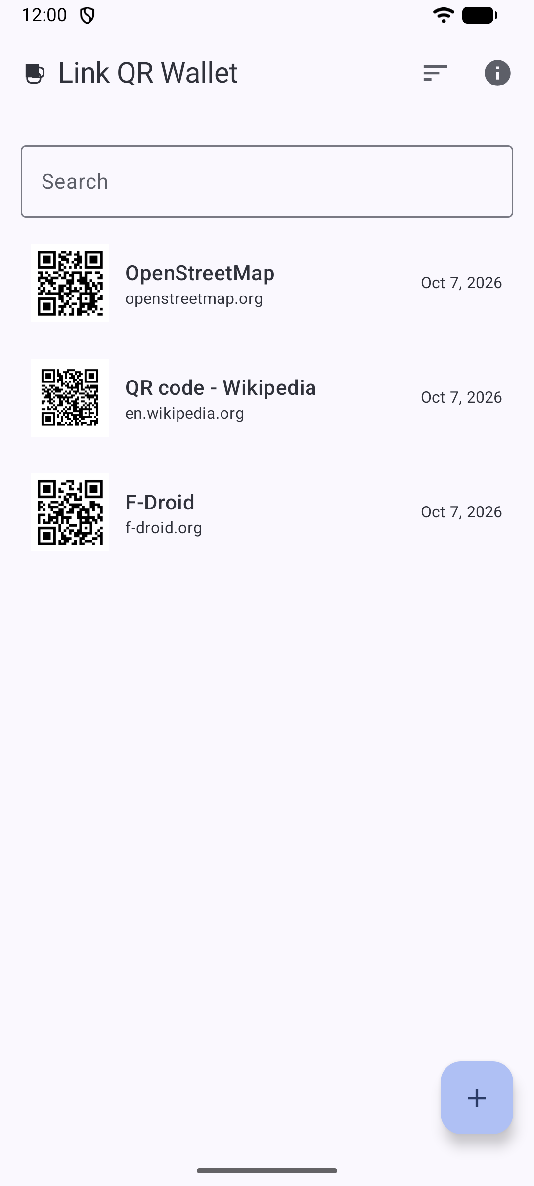 Screenshot of Link QR Wallet