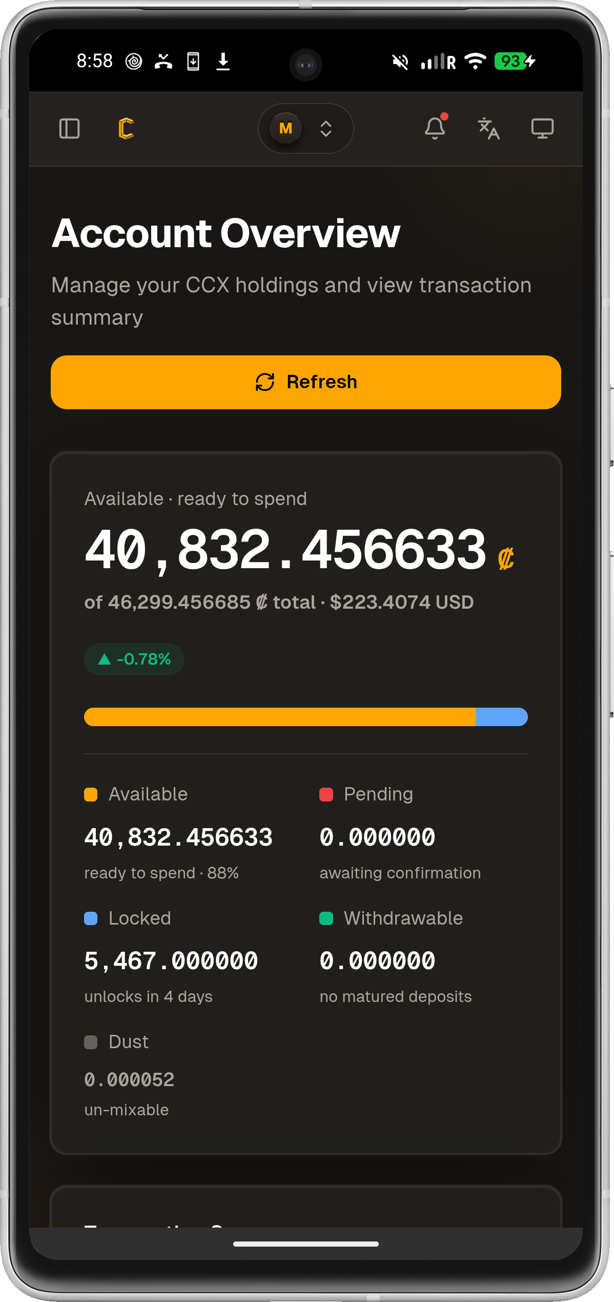 Screenshot of Conceal Mobile