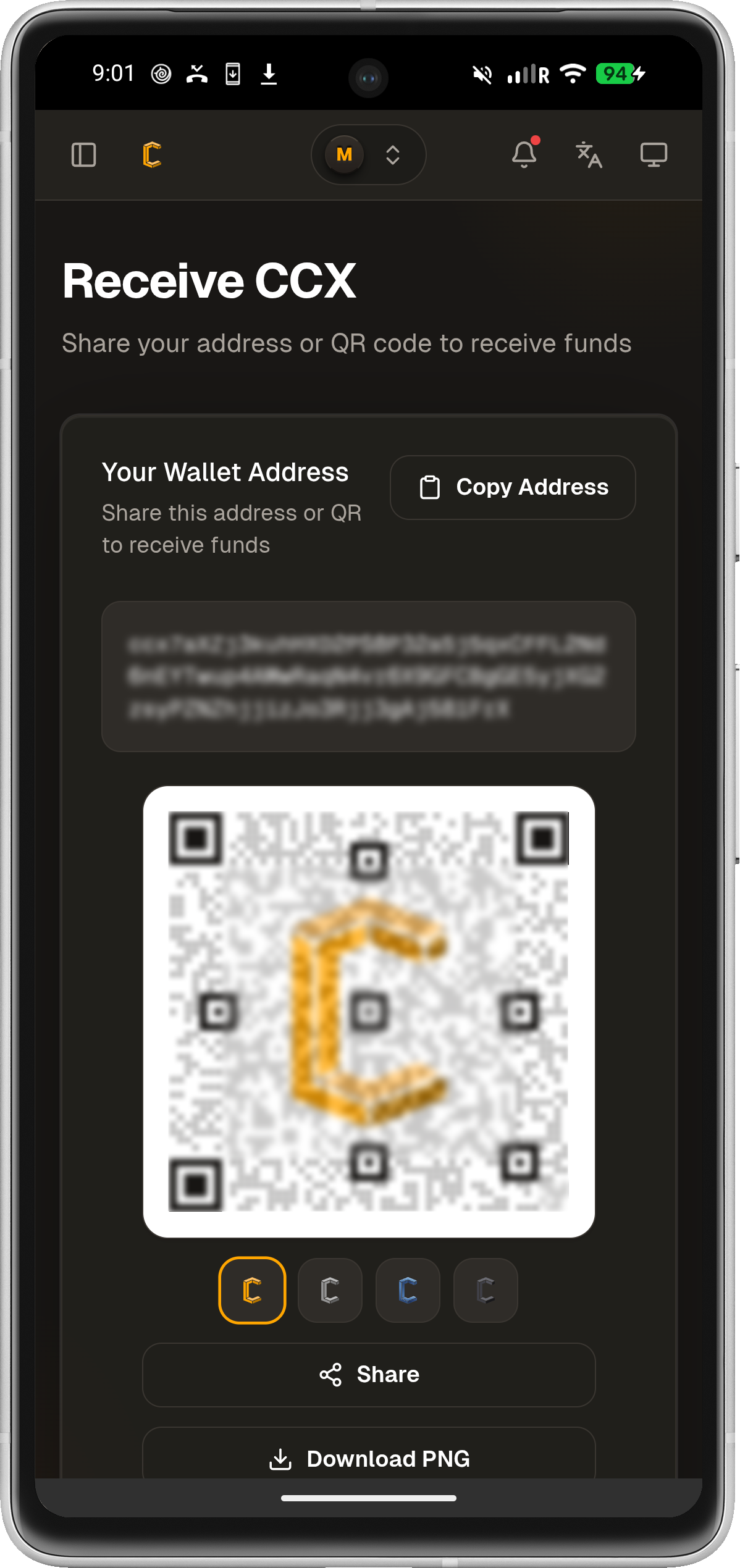 Screenshot of Conceal Mobile