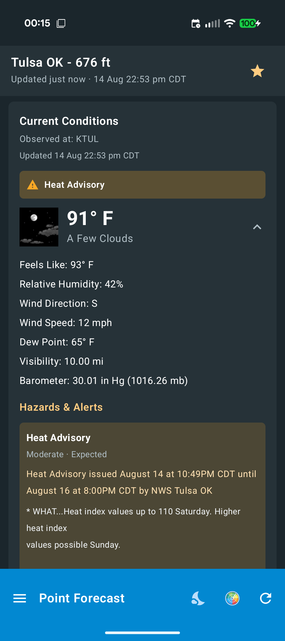 Screenshot of Point Forecast