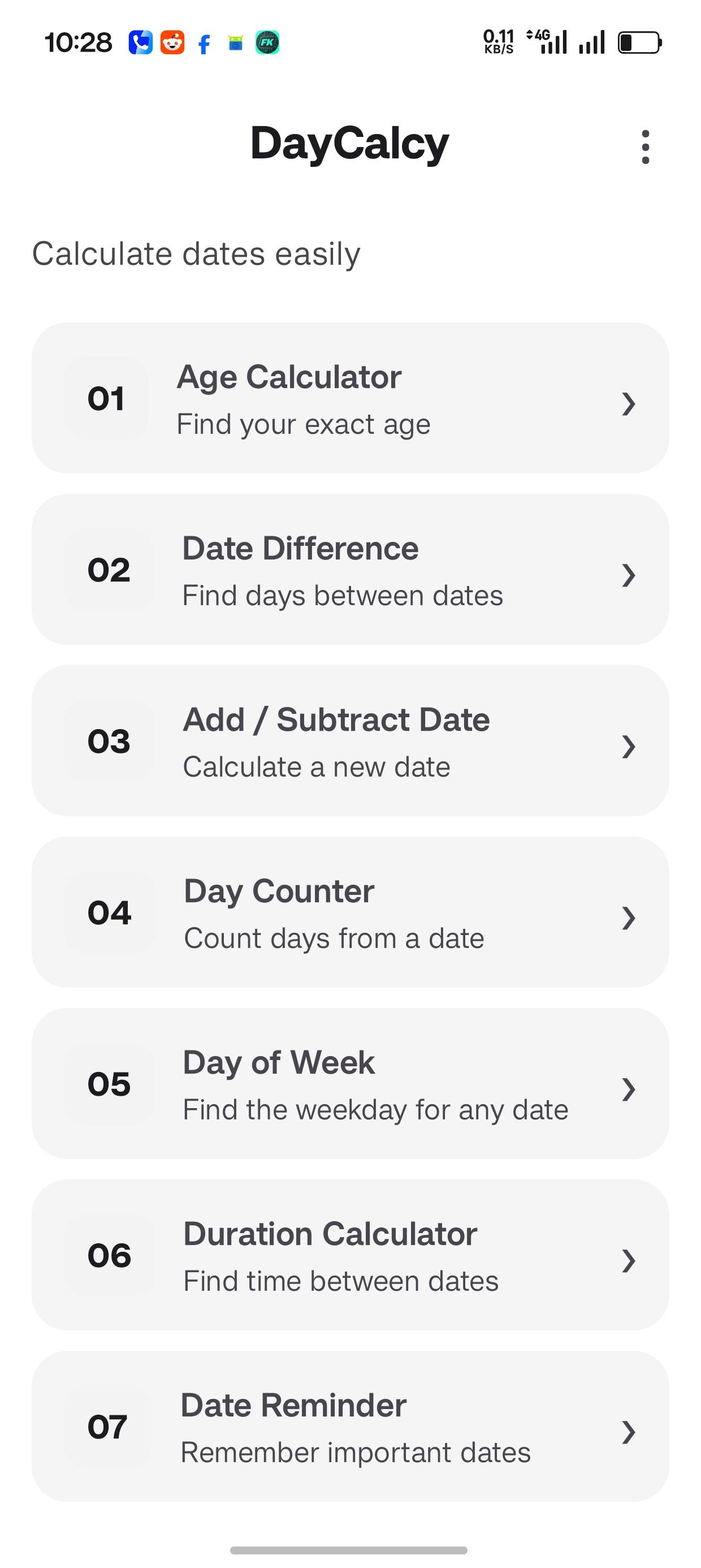 Screenshot of DayCalcy