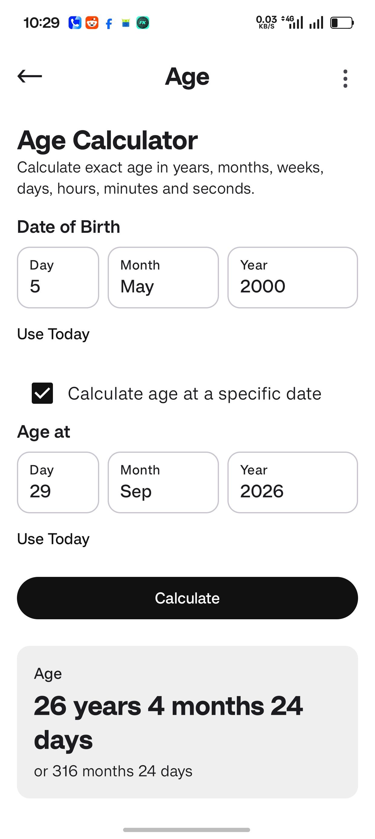 Screenshot of DayCalcy