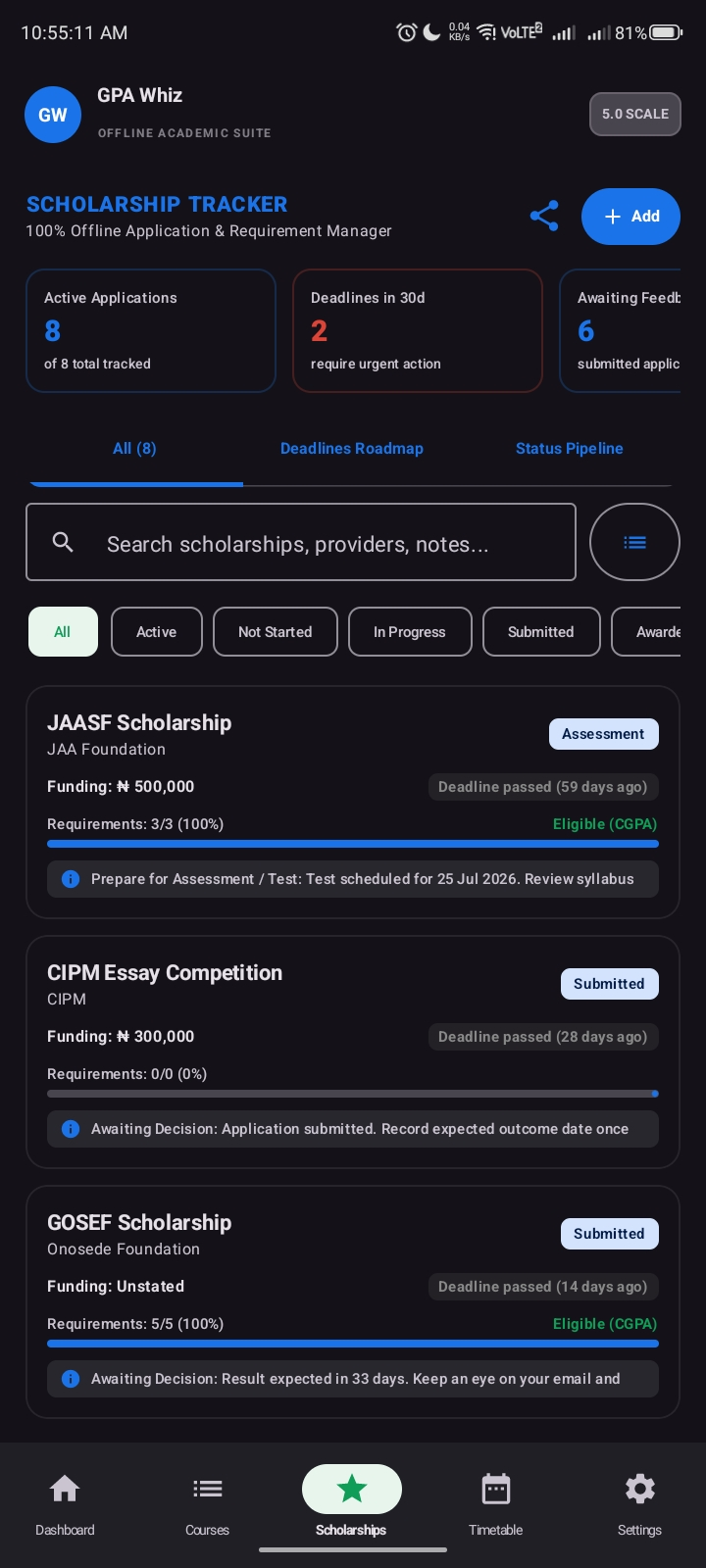 Screenshot of GPA Whiz