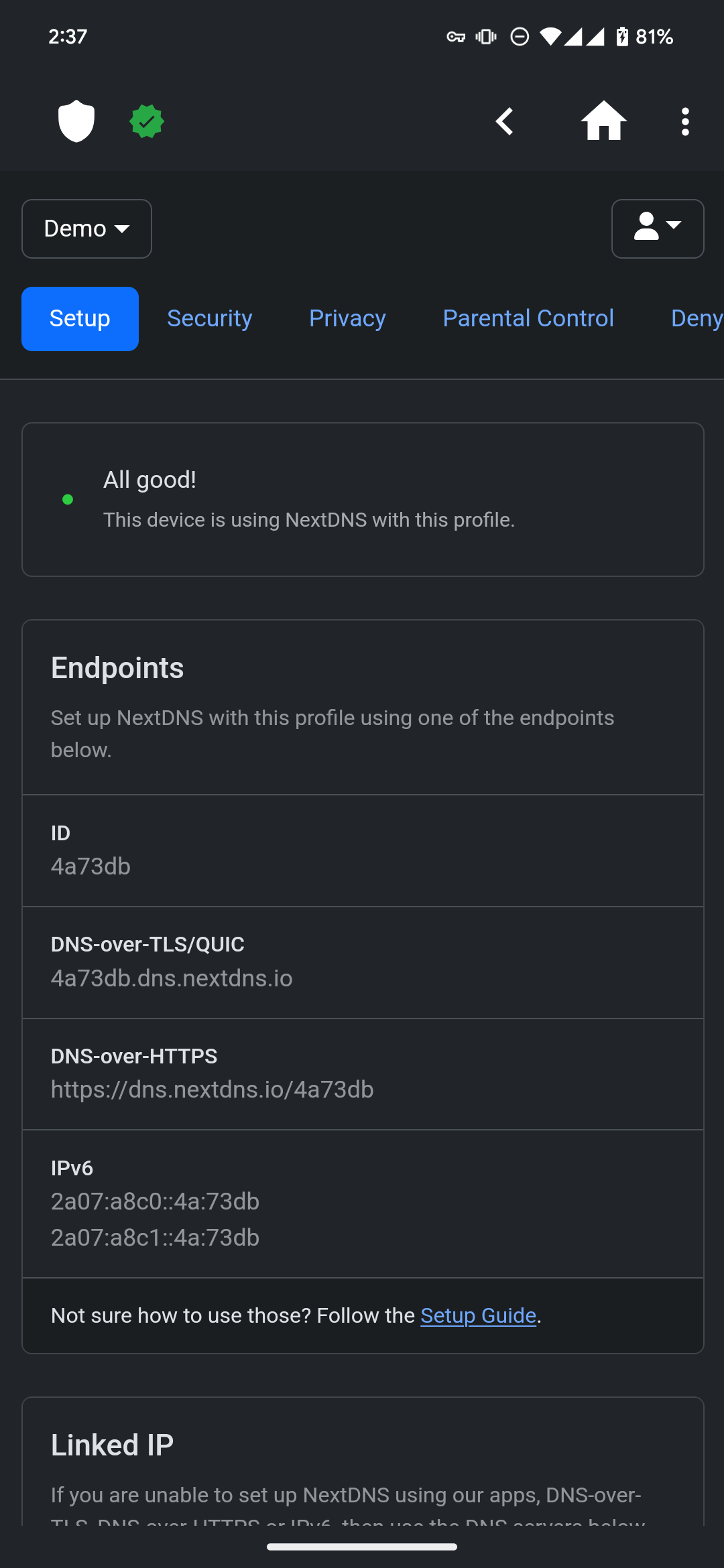 Screenshot of NextDNS Manager