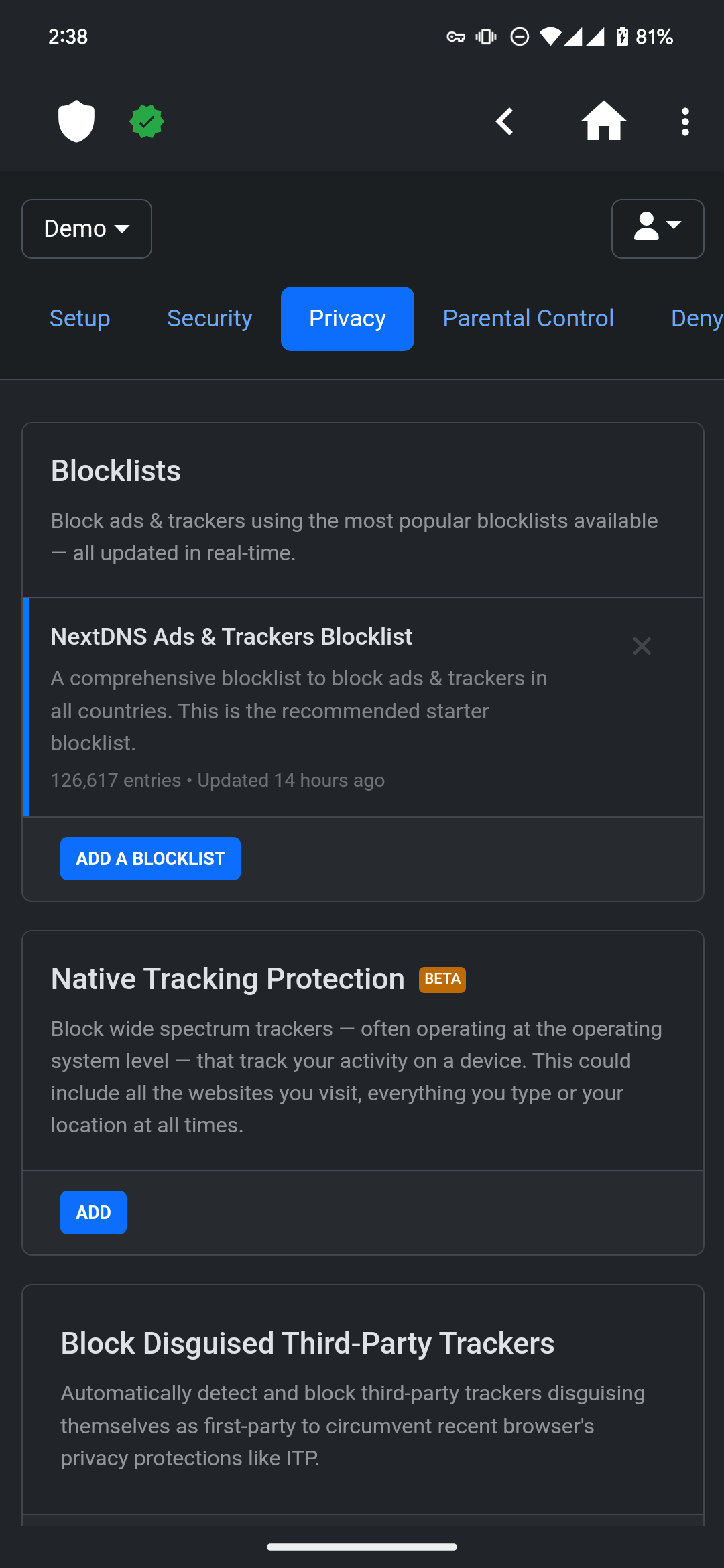 Screenshot of NextDNS Manager