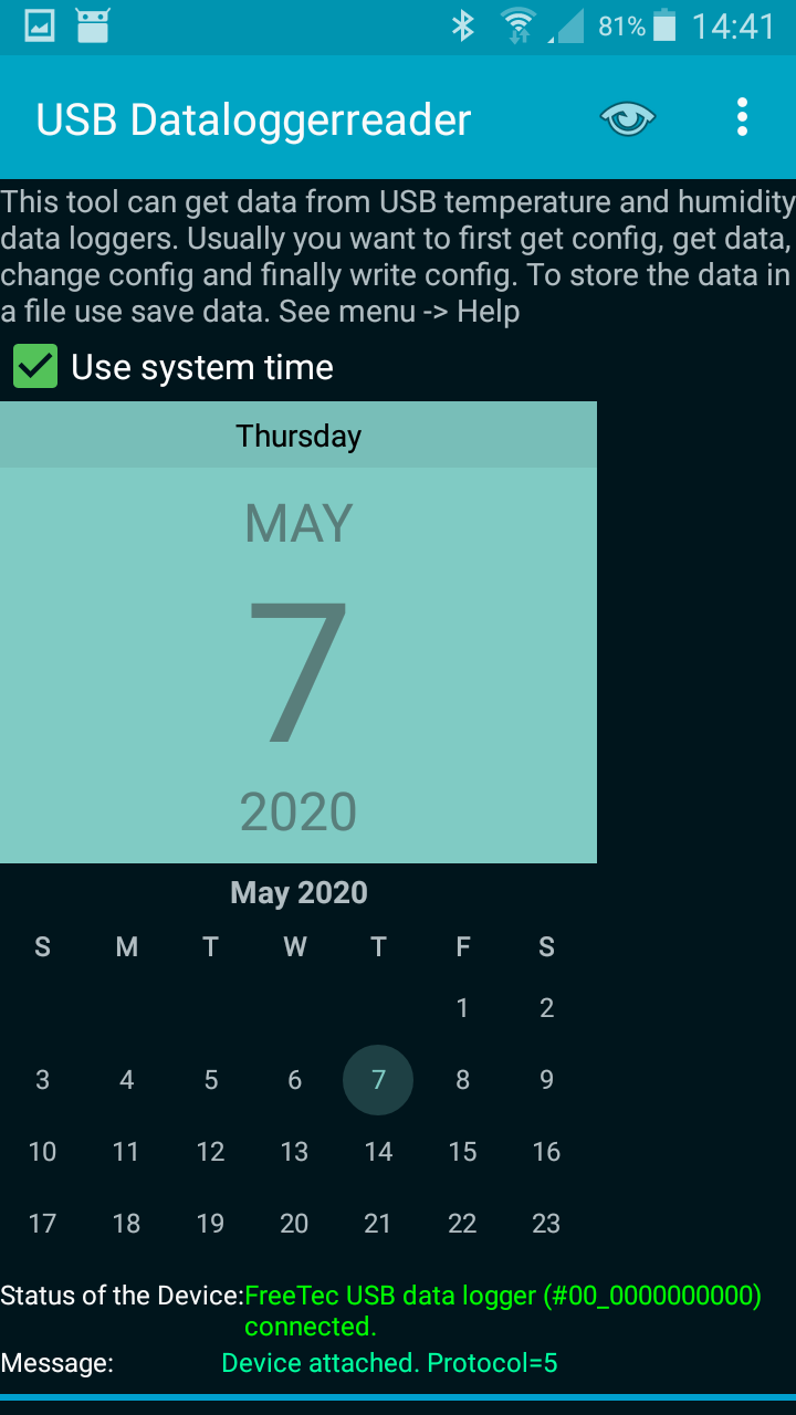 Screenshot of USB-Dataloggerreader