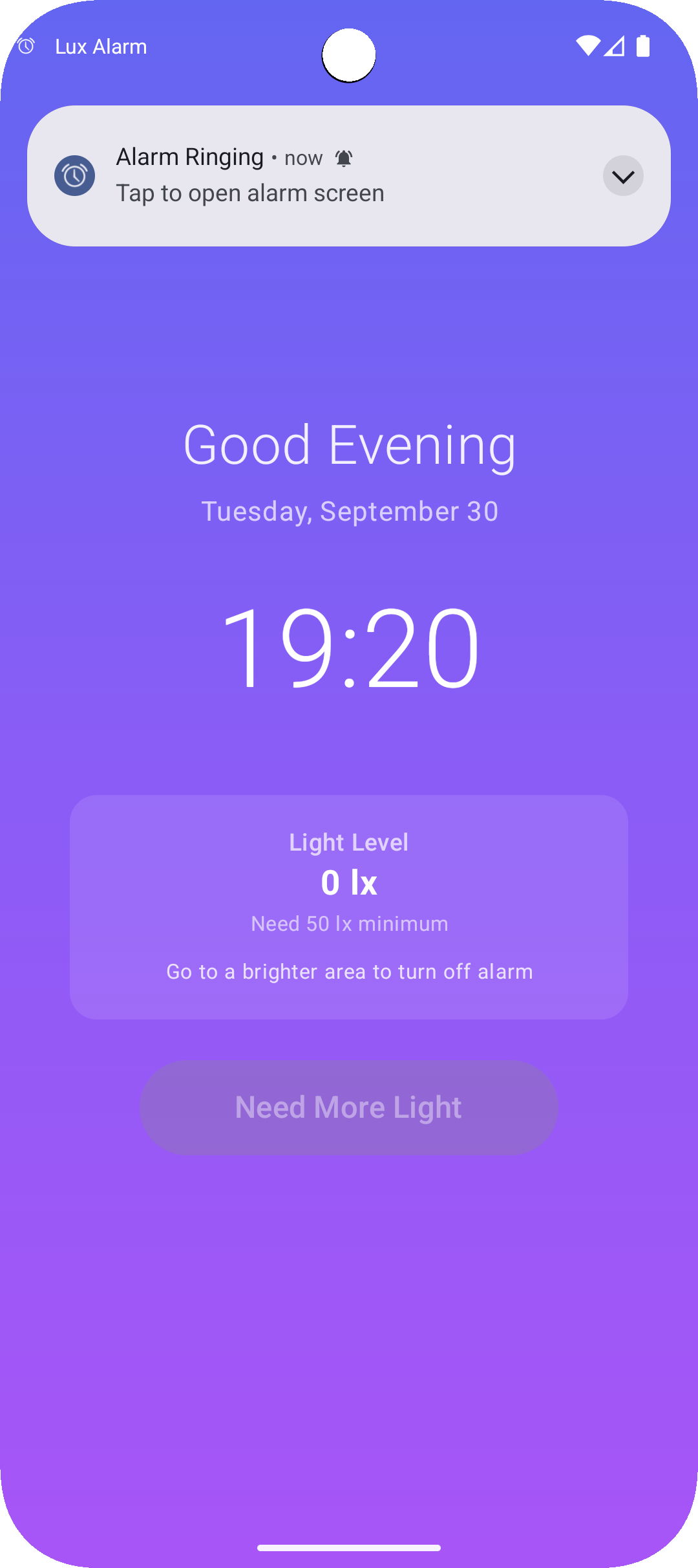 Screenshot of Lux Alarm