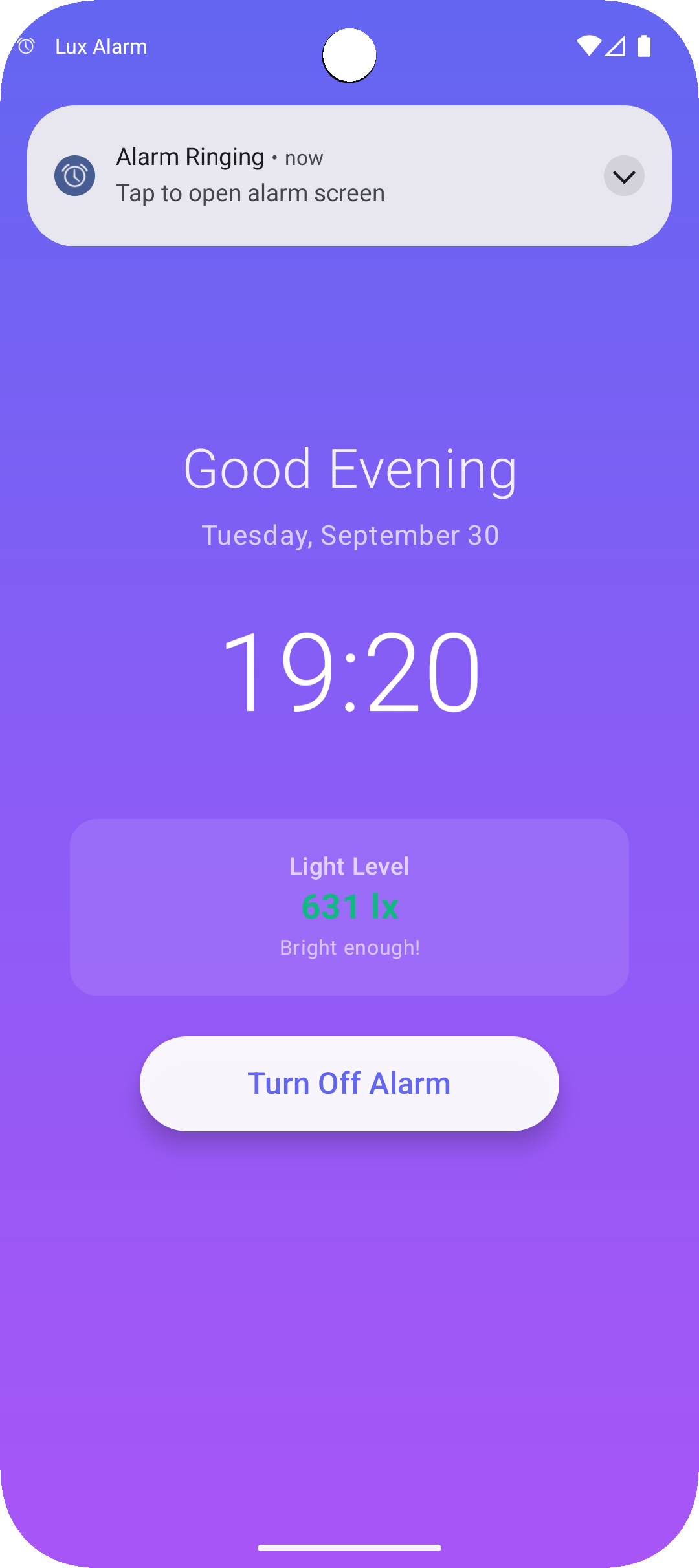 Screenshot of Lux Alarm