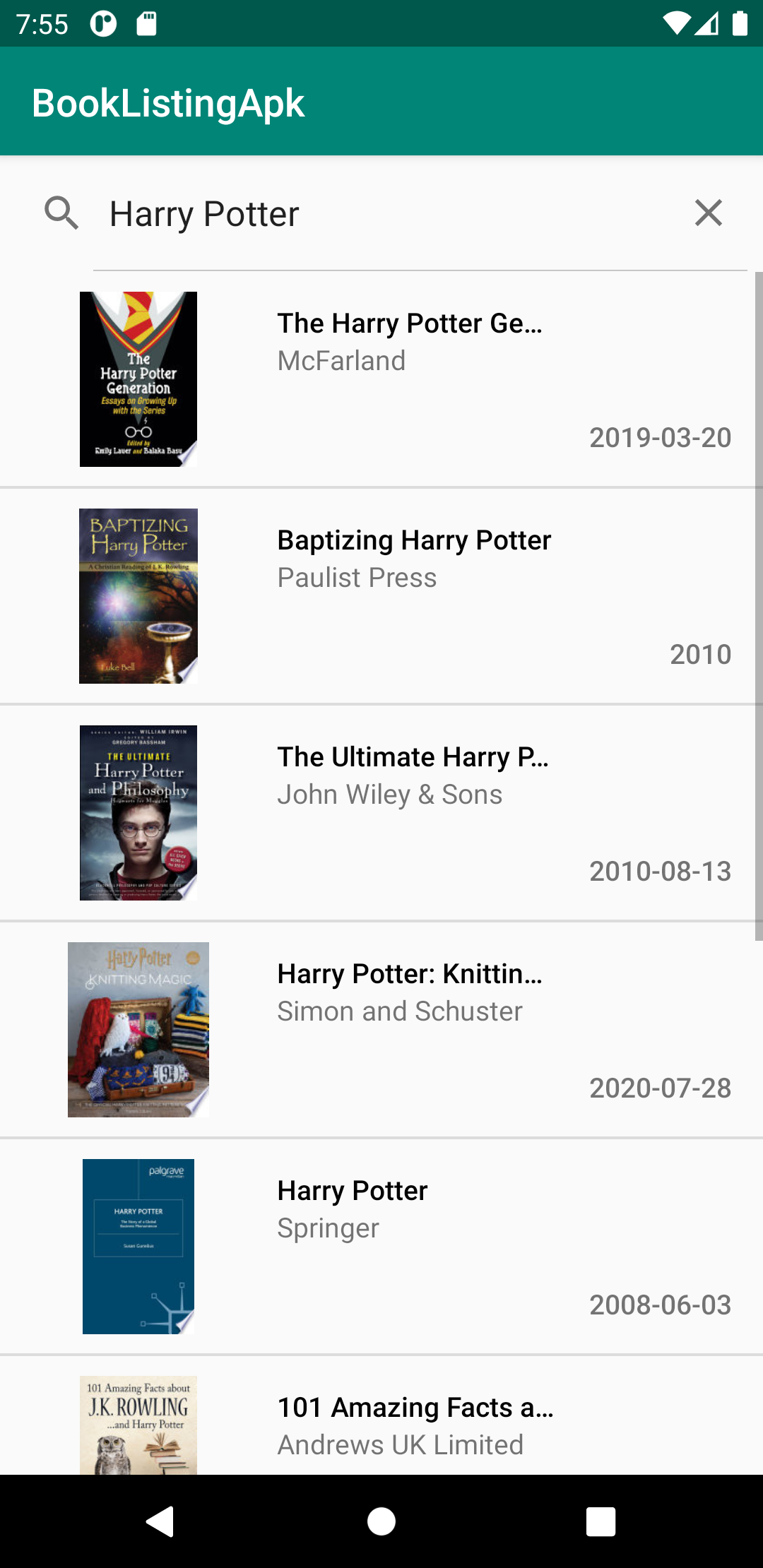 Screenshot of Book Listing App