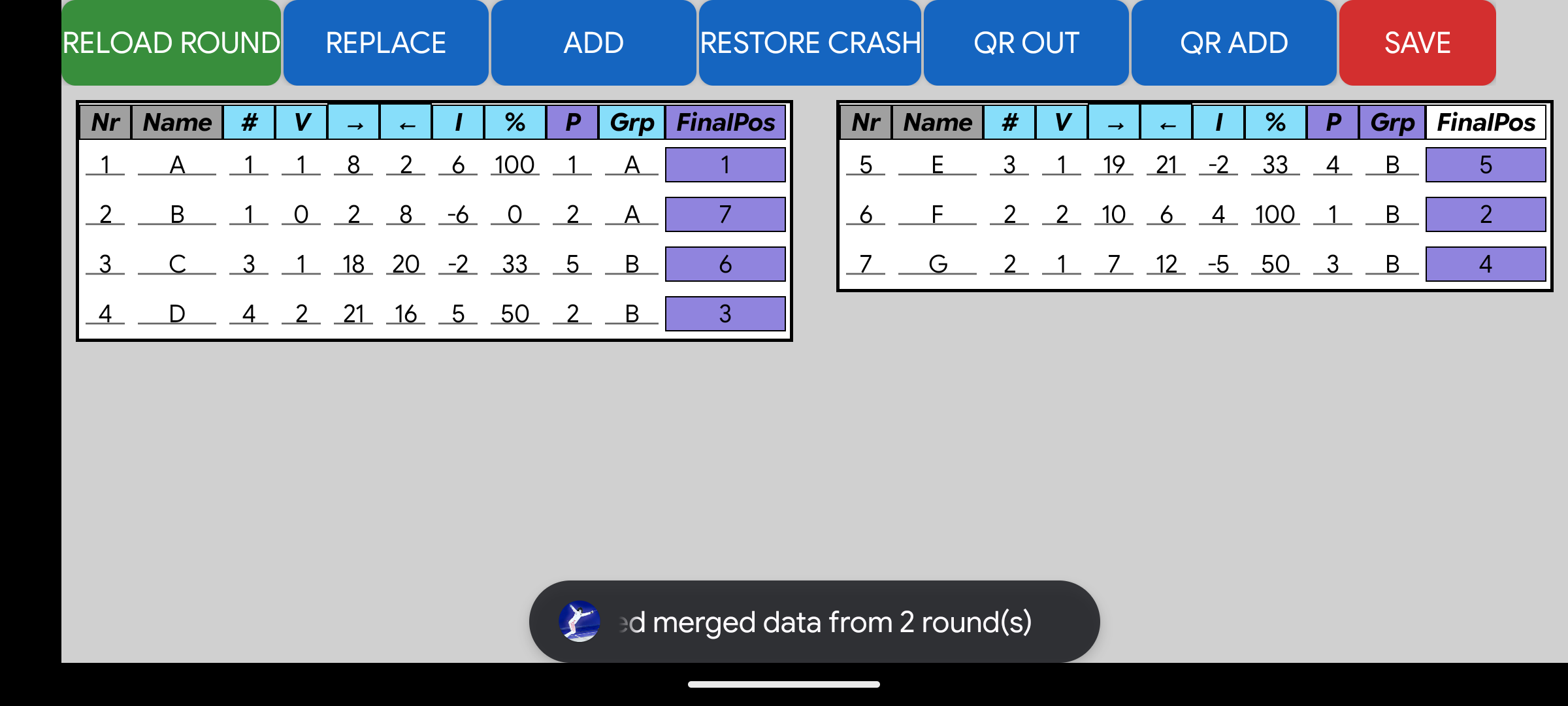Screenshot of Fencing Scores