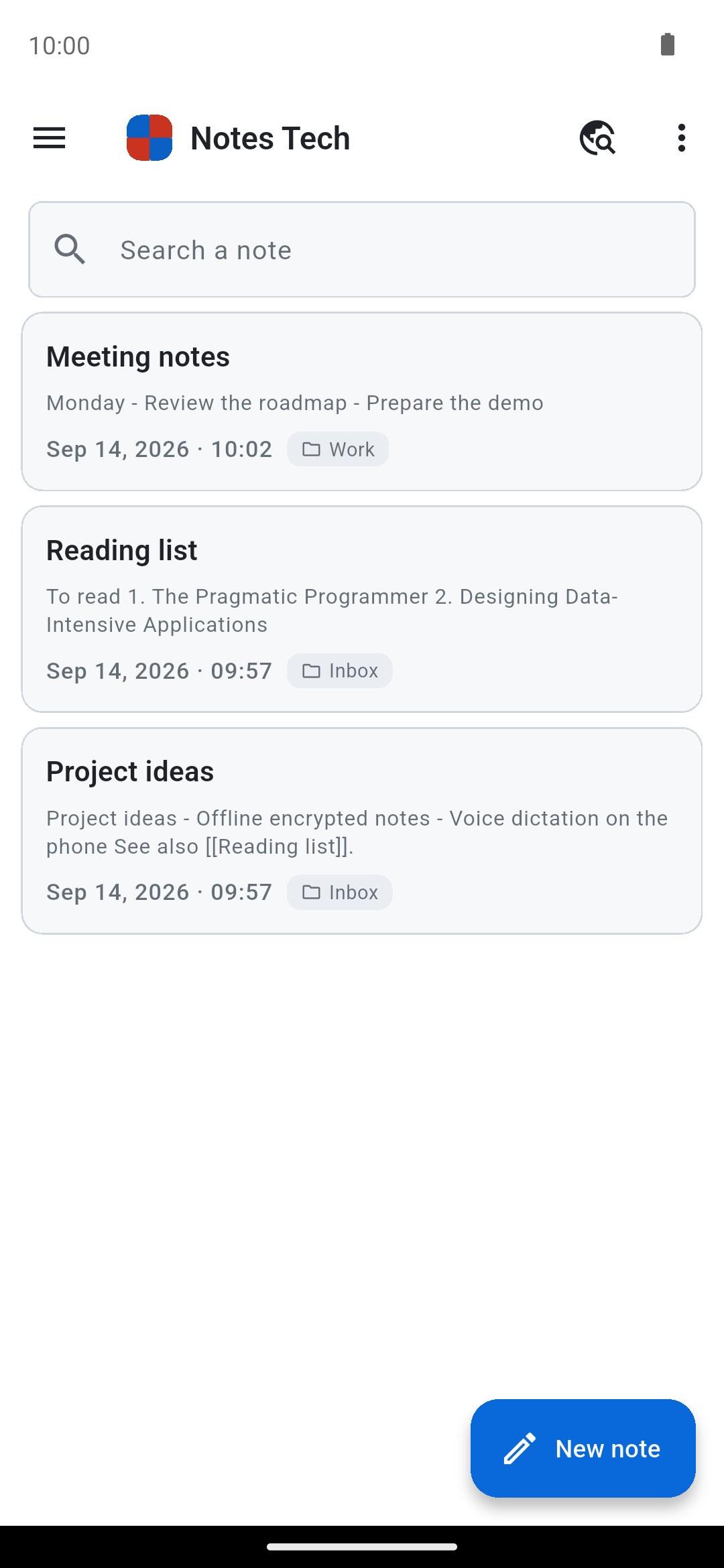 Screenshot of Notes Tech