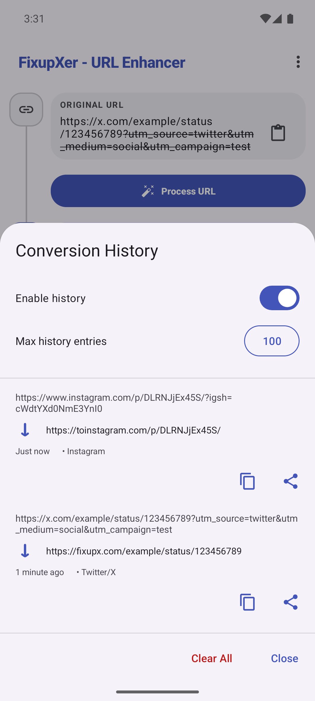 Screenshot of FixupXer - URL Enhancer