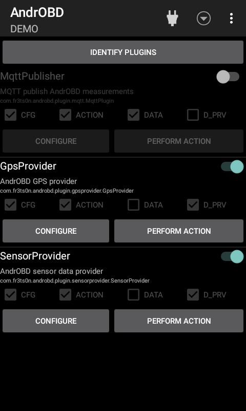 Screenshot of AndrOBD SensorProvider