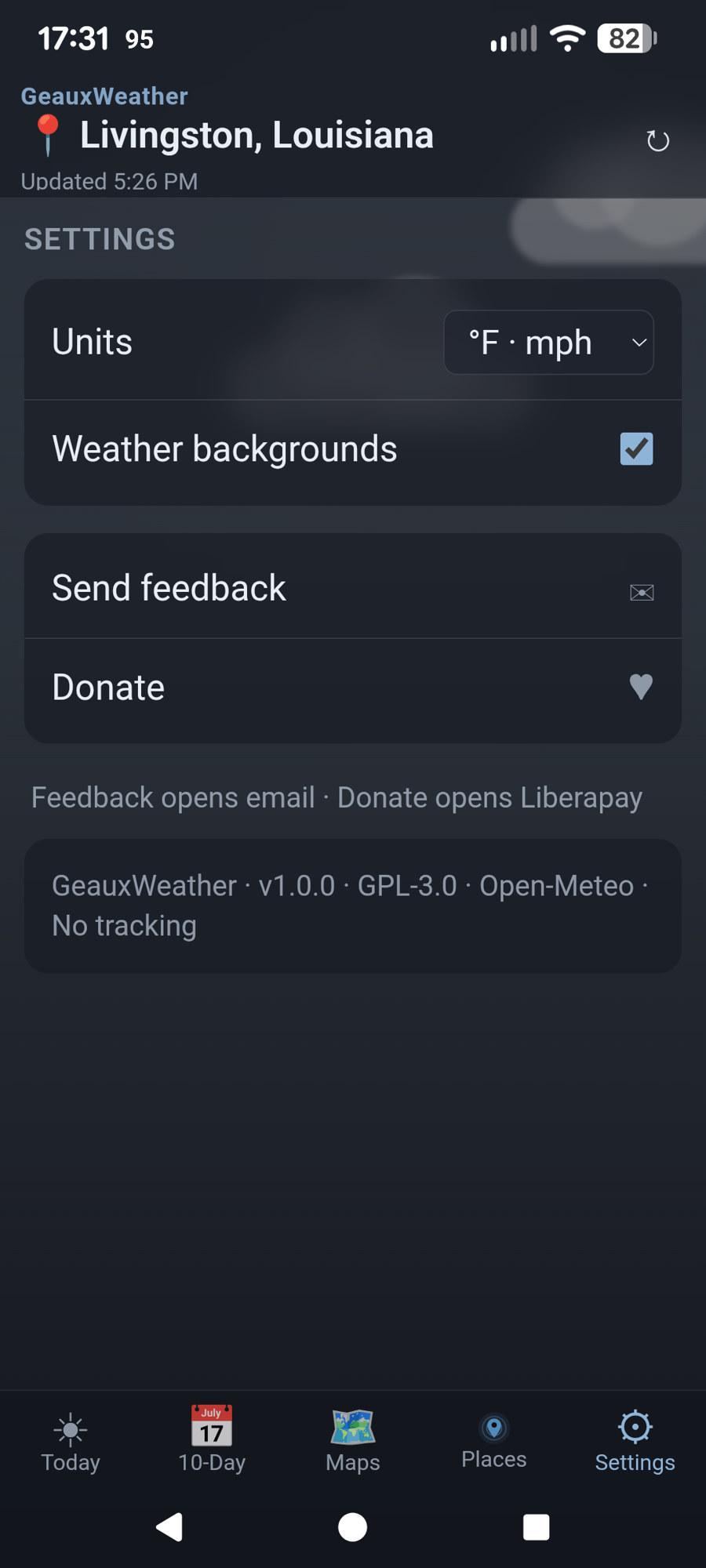 Screenshot of GeauxWeather