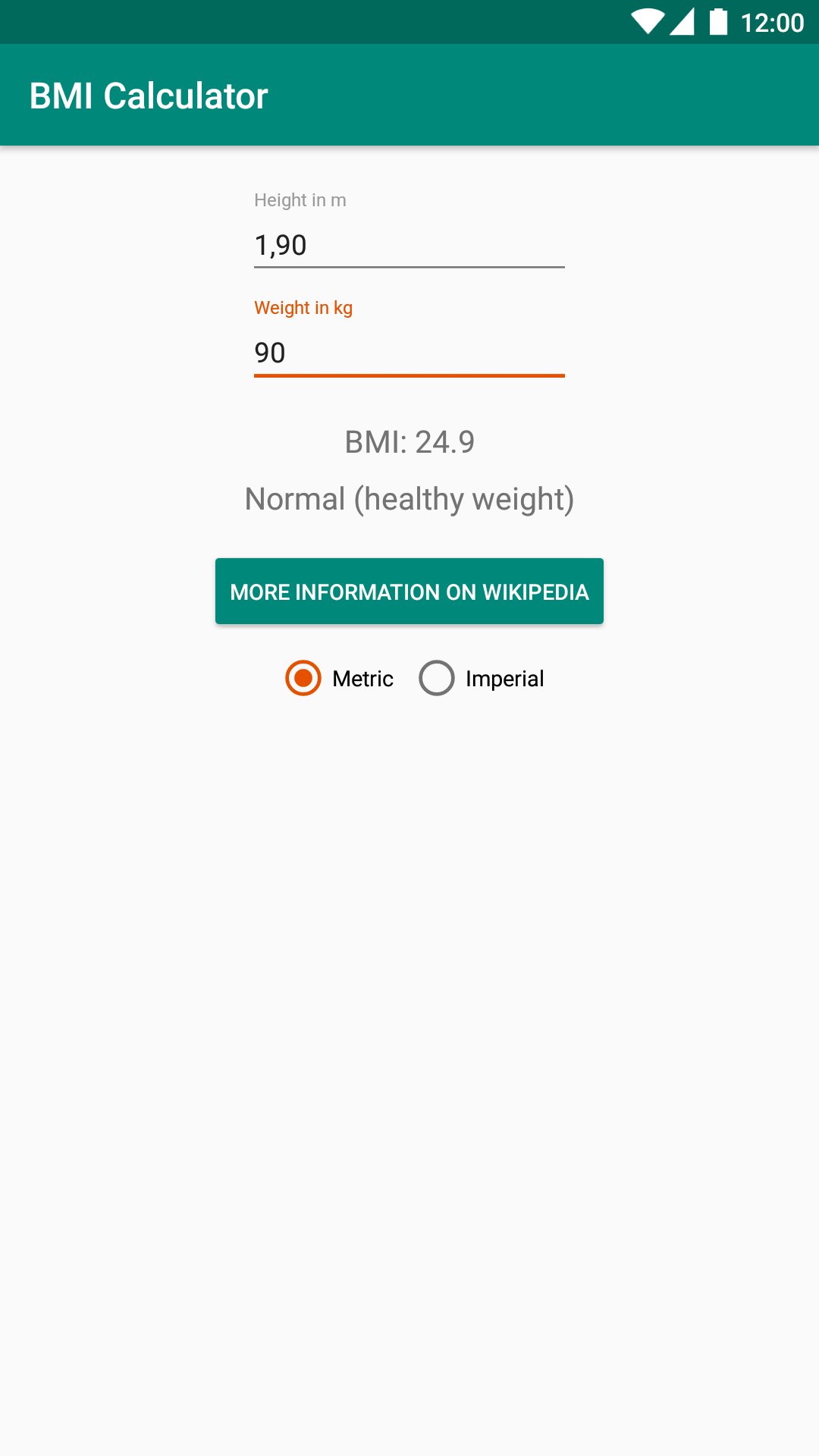 Screenshot of BMI Calculator