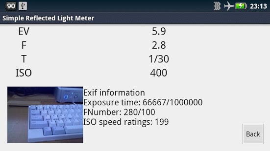 Screenshot of Simple Reflected Light Meter