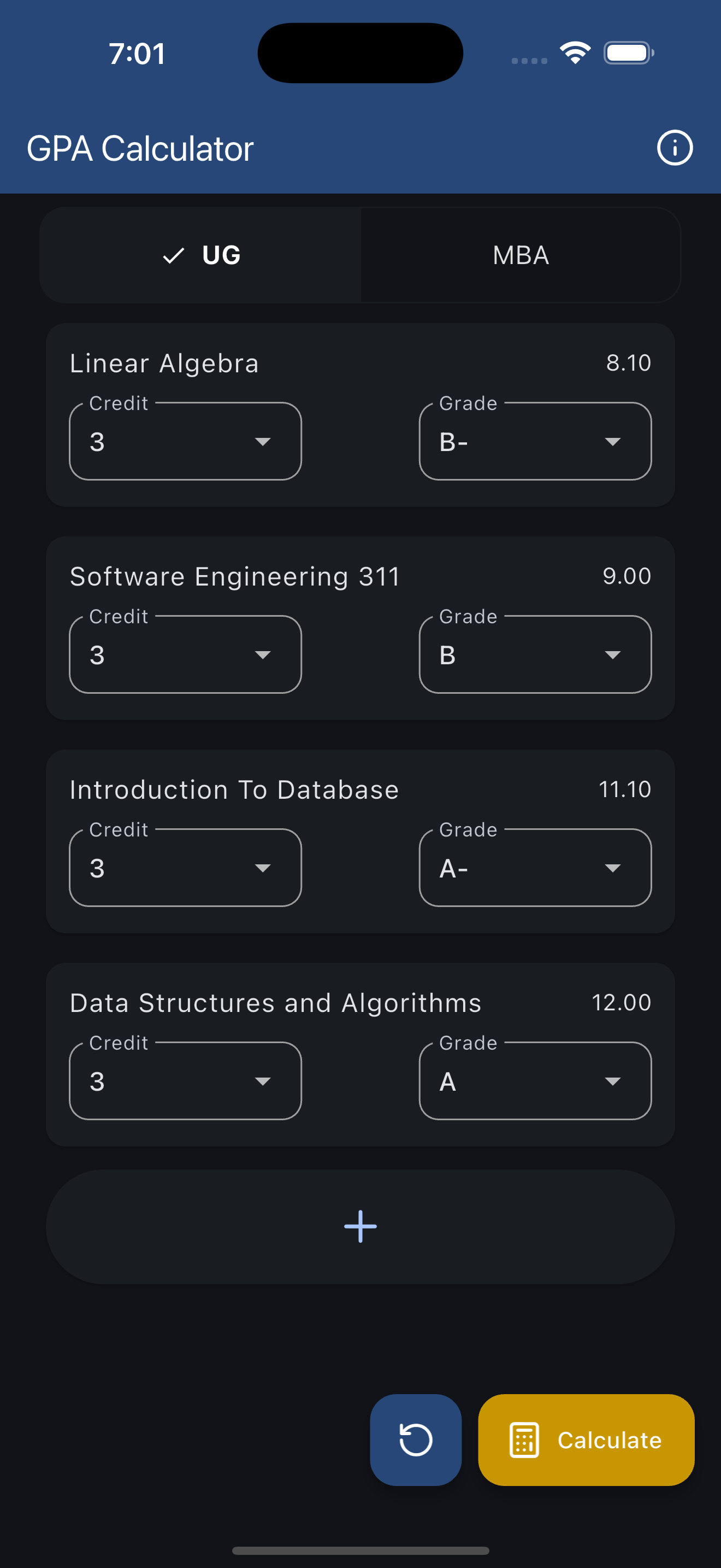 Screenshot of GPA Calculator