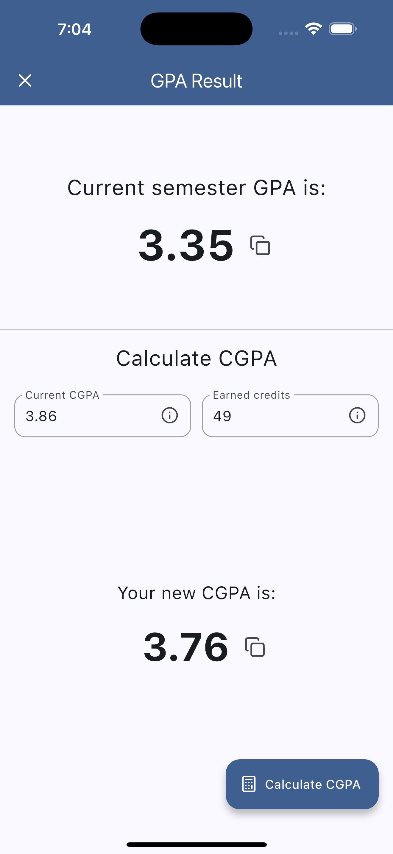 Screenshot of GPA Calculator