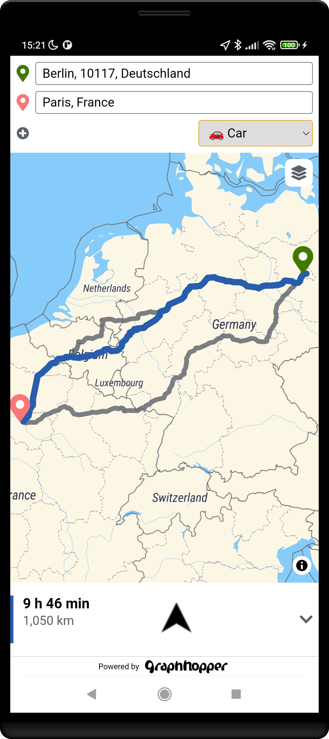 Screenshot of GraphHopper Maps