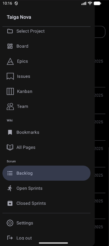 Screenshot of Taiga Mobile Nova