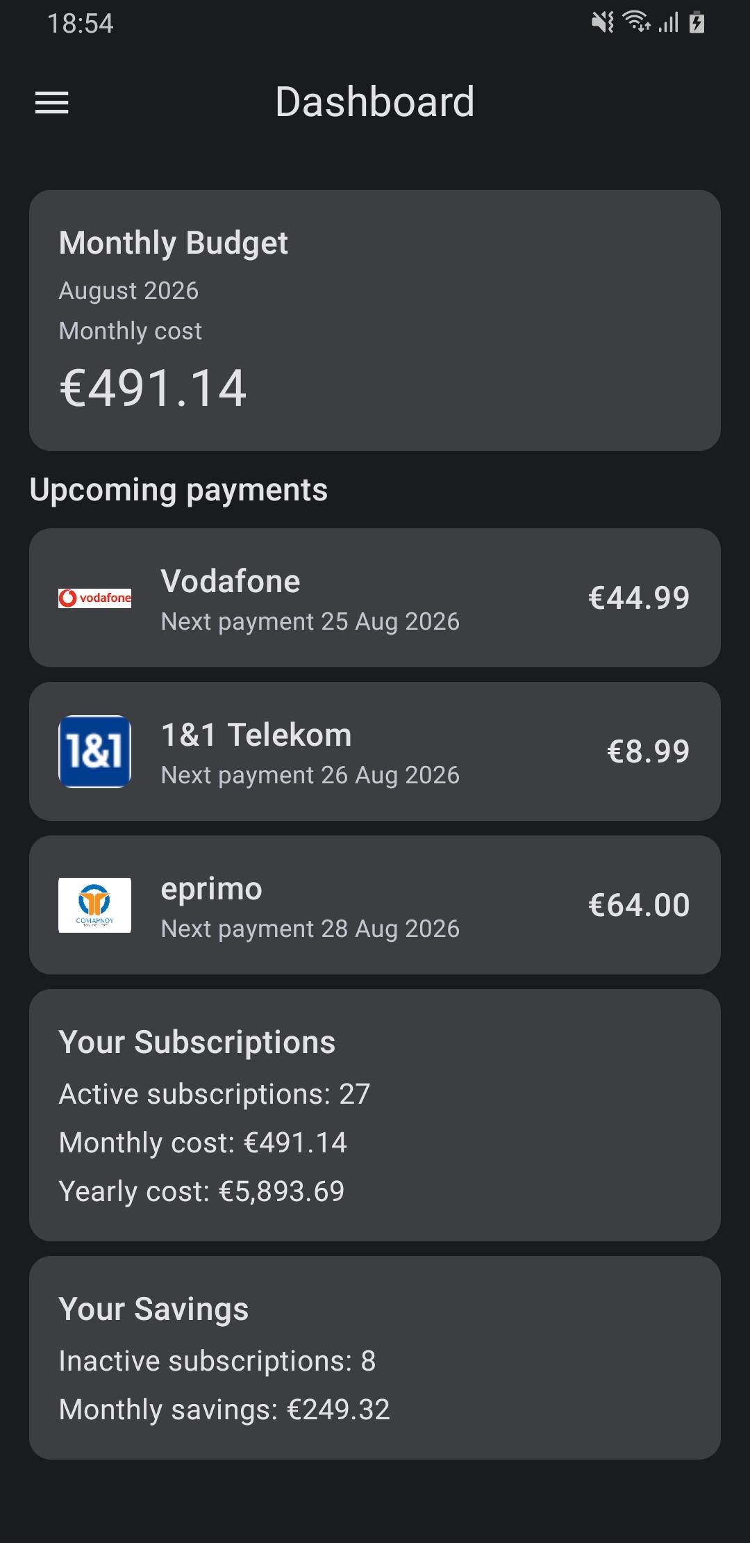 Screenshot of WallosMobile