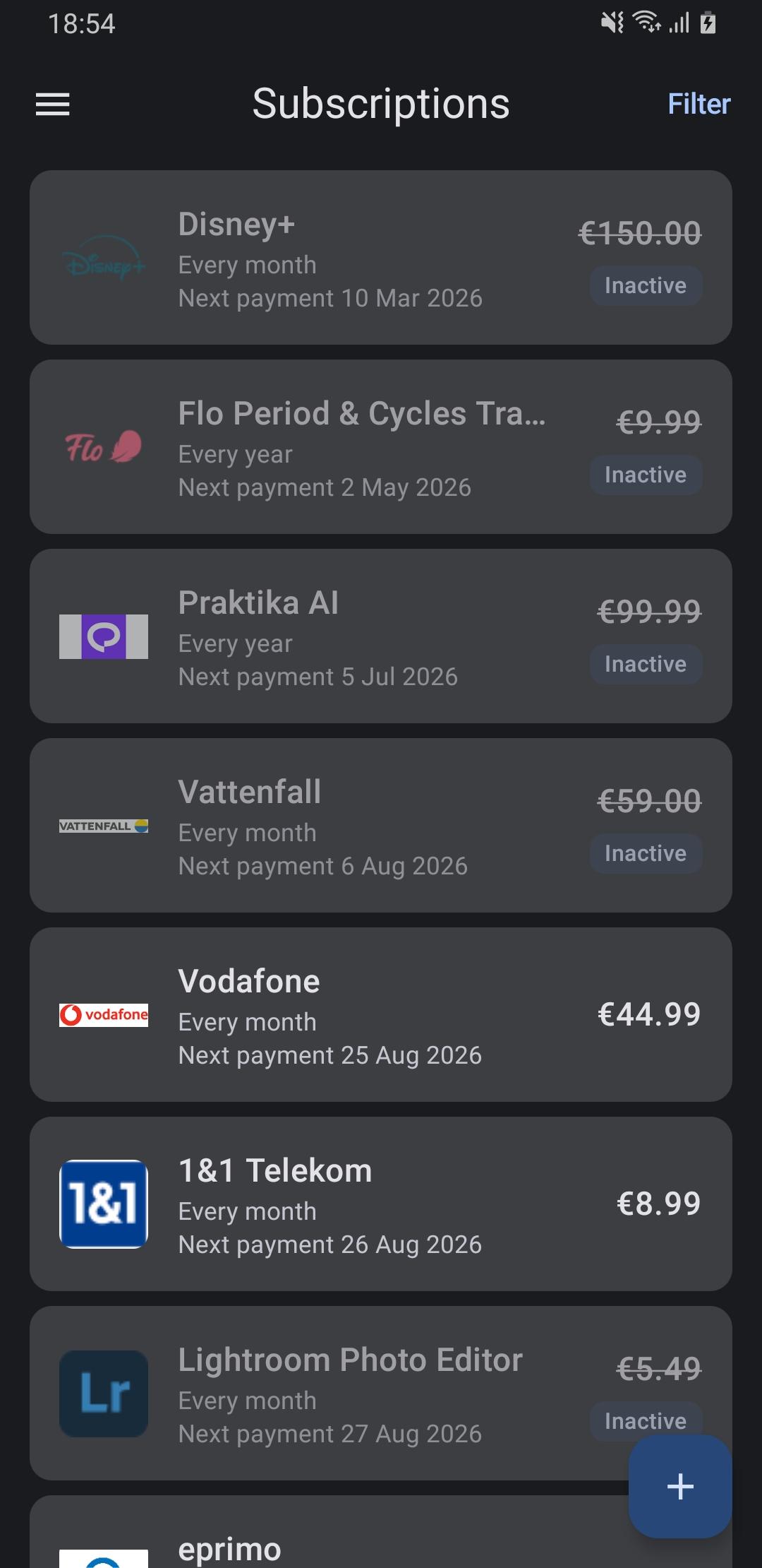 Screenshot of WallosMobile