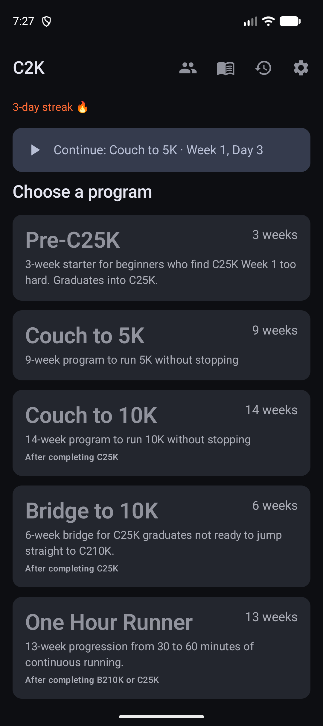 Screenshot of C2K — Couch to 5K & 10K