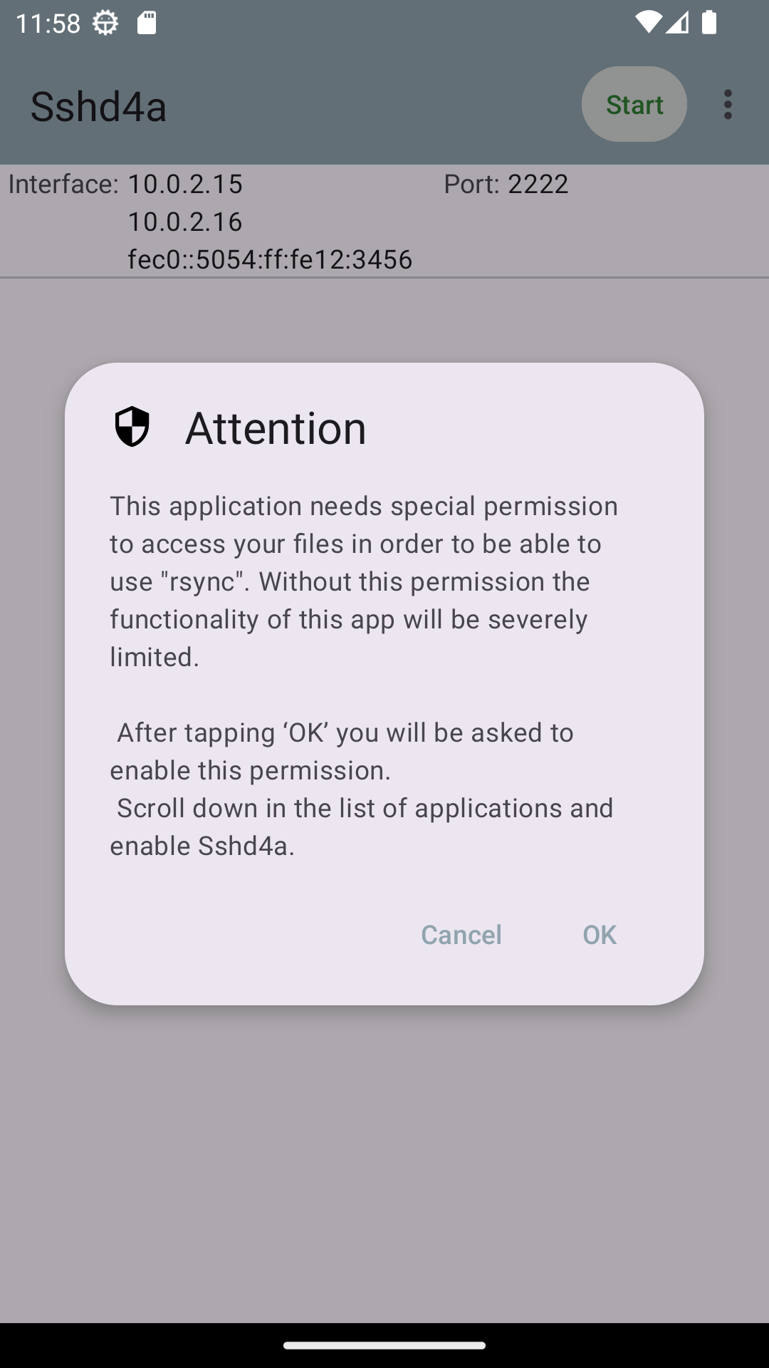 Screenshot of Sshd4a