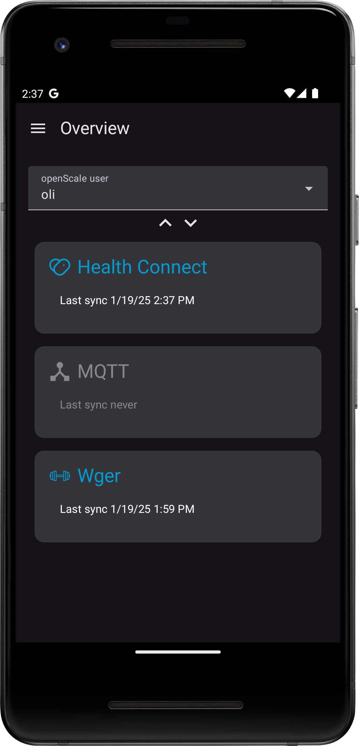 Screenshot of openScale sync