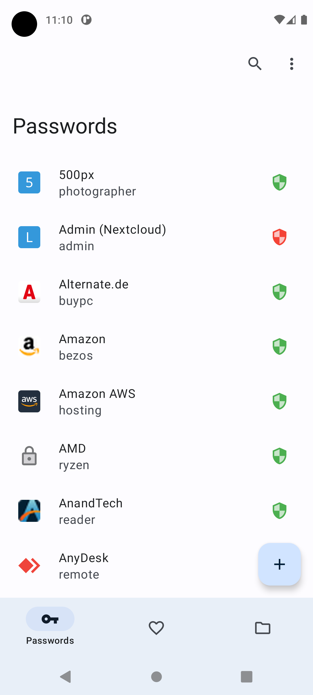 Screenshot of Nextcloud Passwords