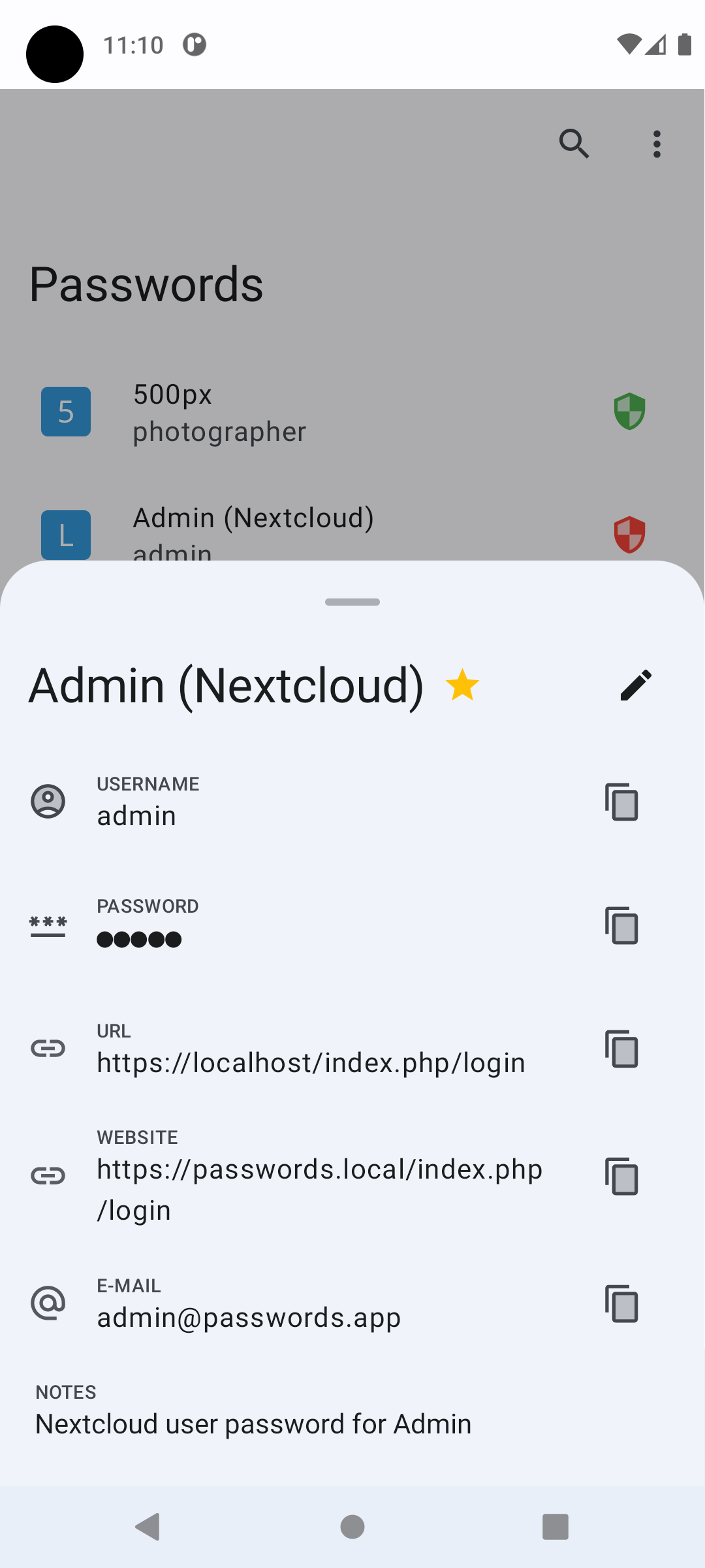 Screenshot of Nextcloud Passwords