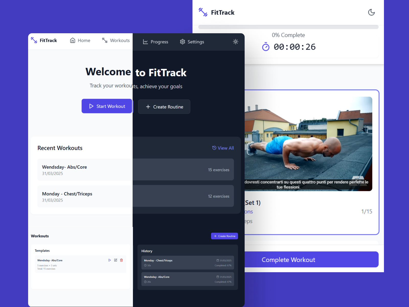 Screenshot of iTrack workout tracker