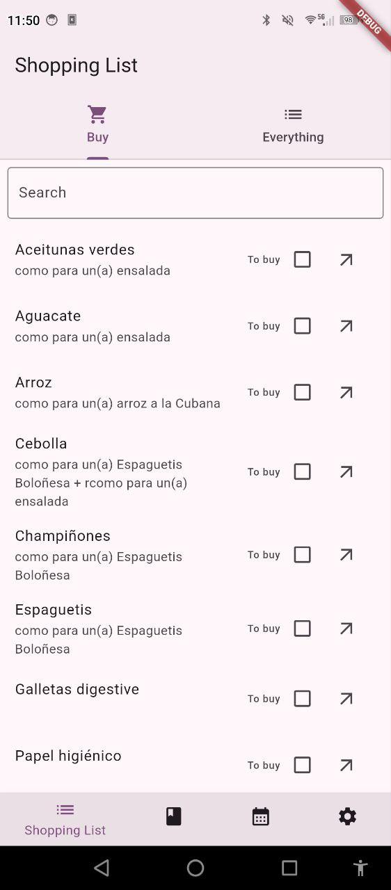 Screenshot of Shopping List