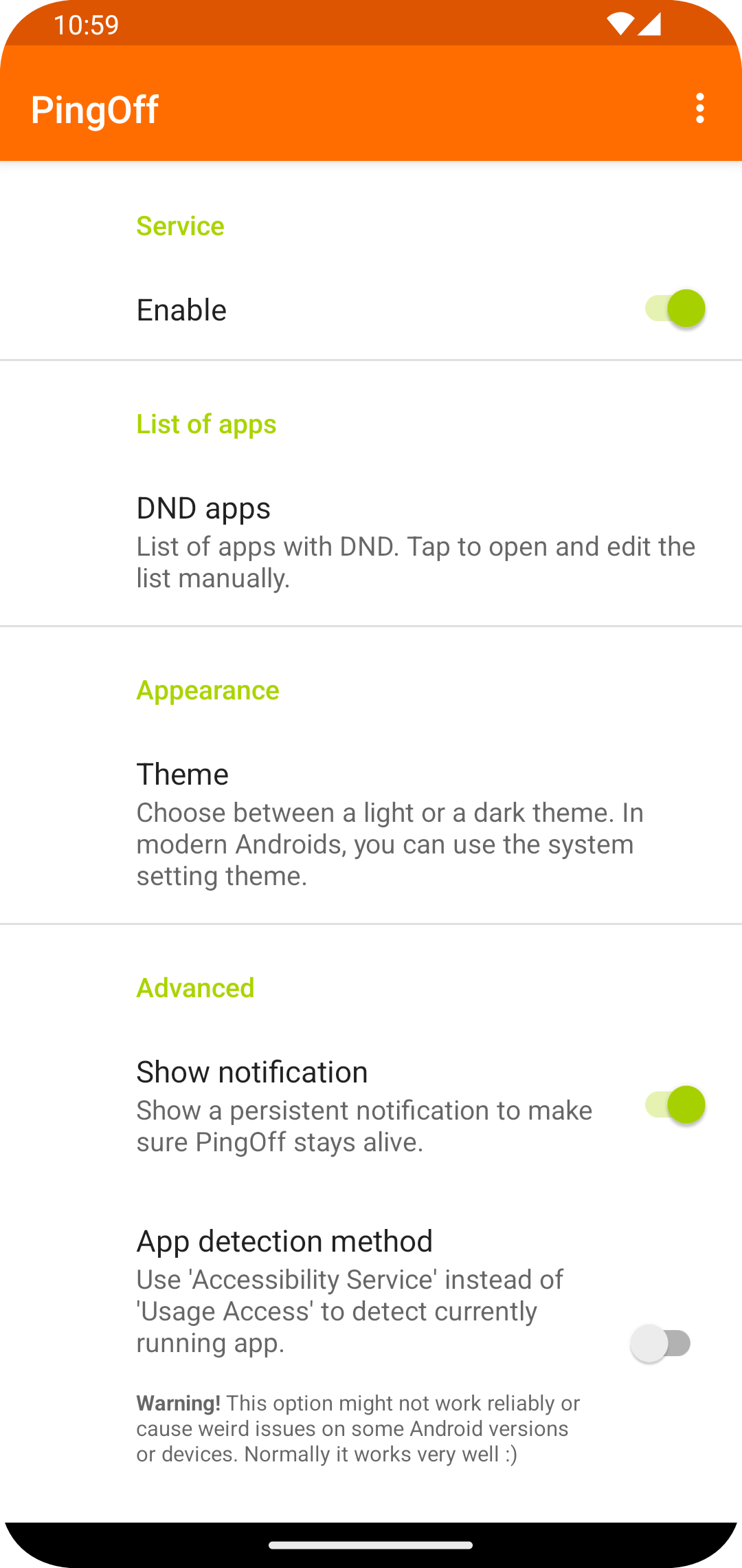 Screenshot of PingOff