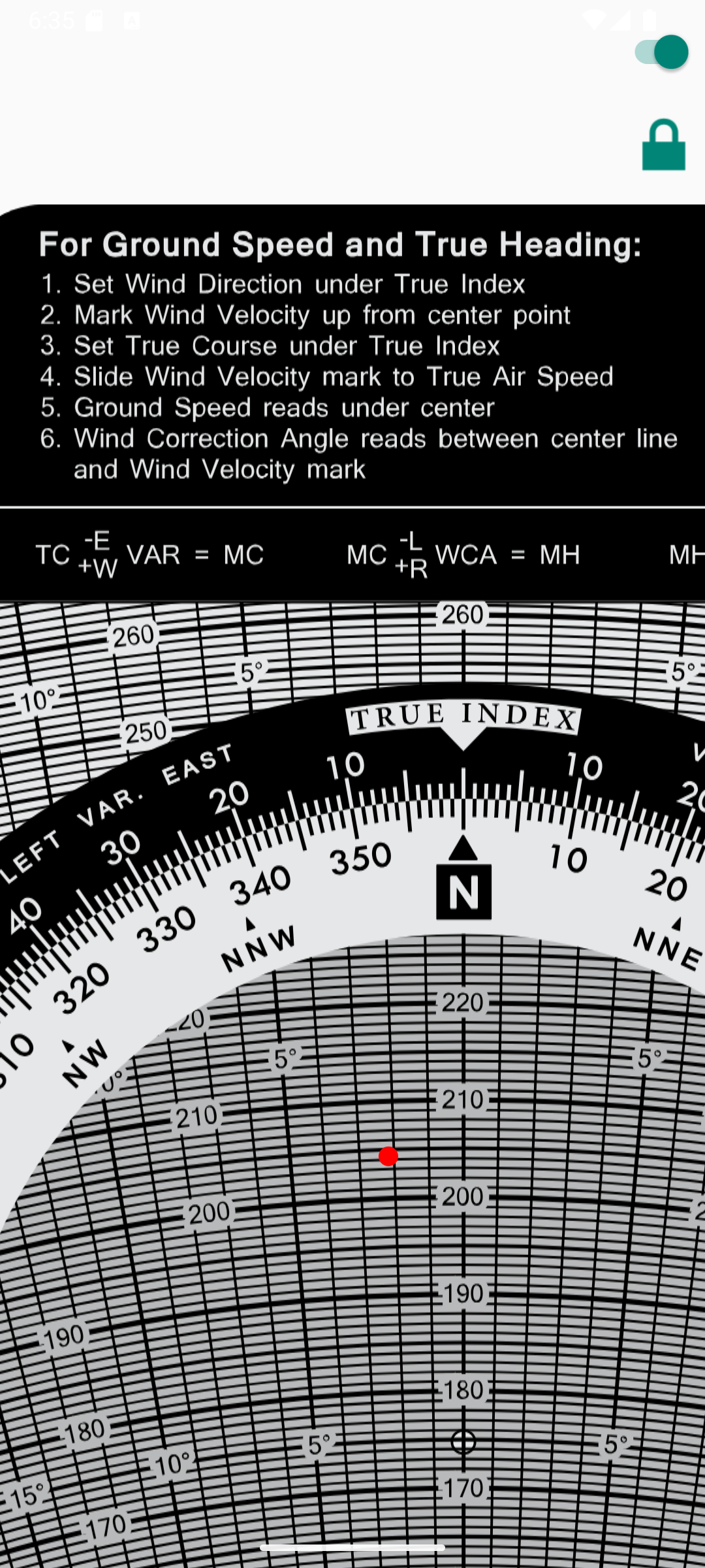 Screenshot of E6B Flight Computer