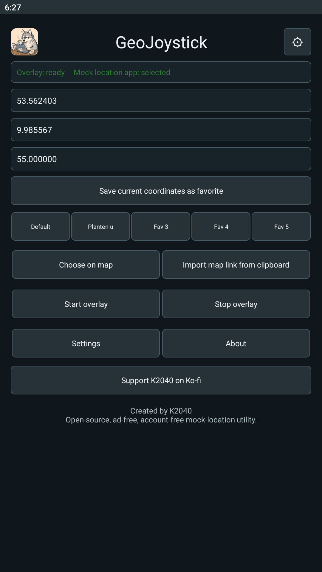 Screenshot of GeoJoystick