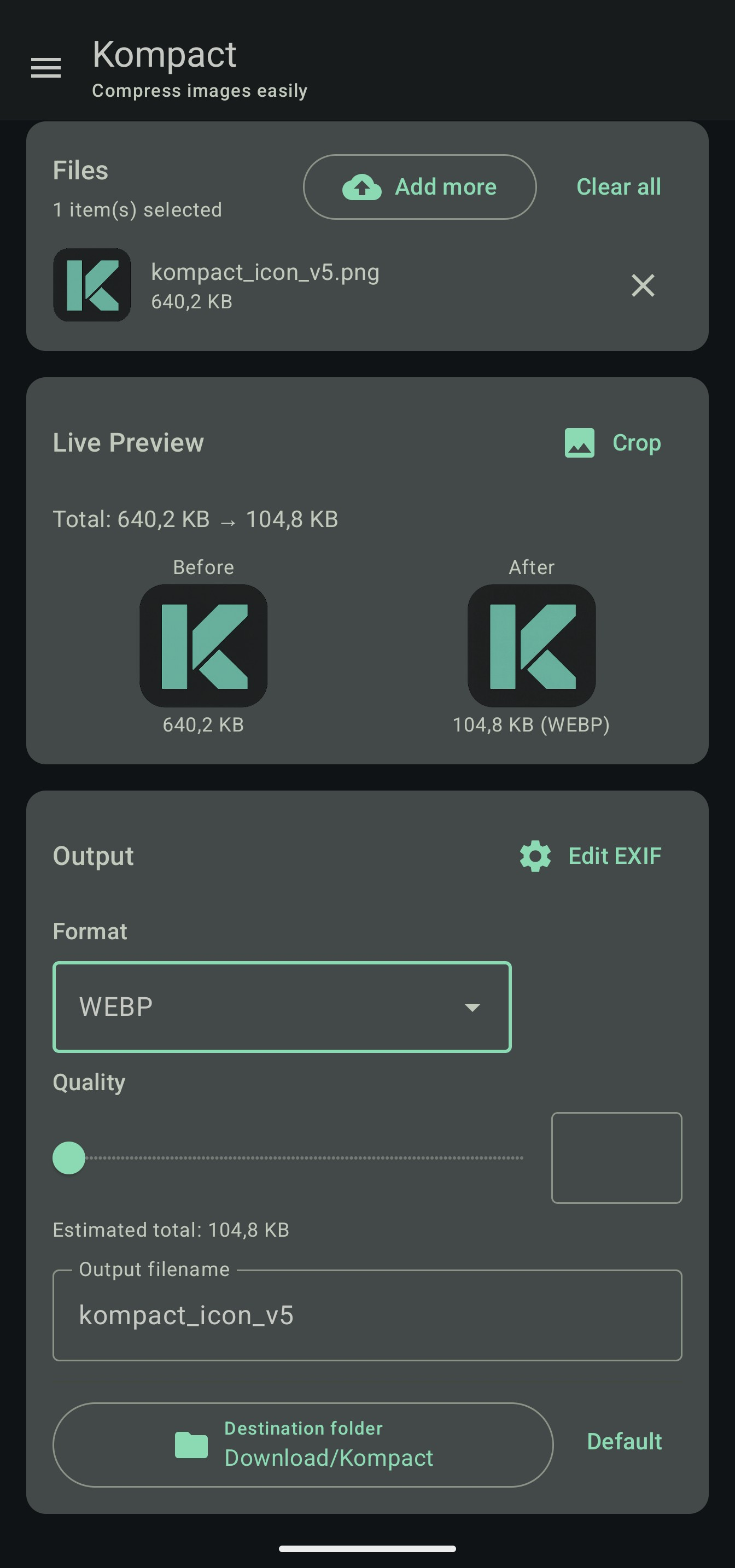 Screenshot of Kompact Image Compressor