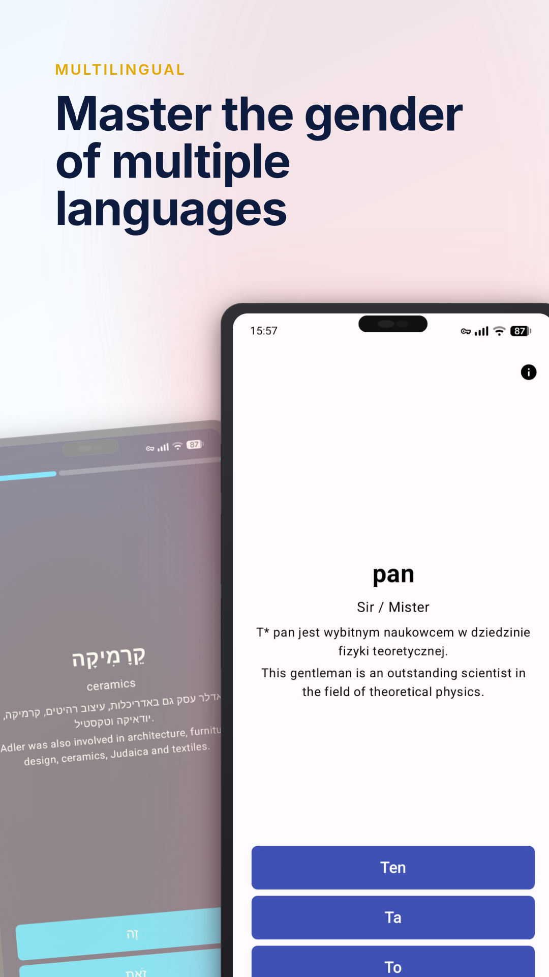 Screenshot of Gendie - Grammatical Gender Trainer