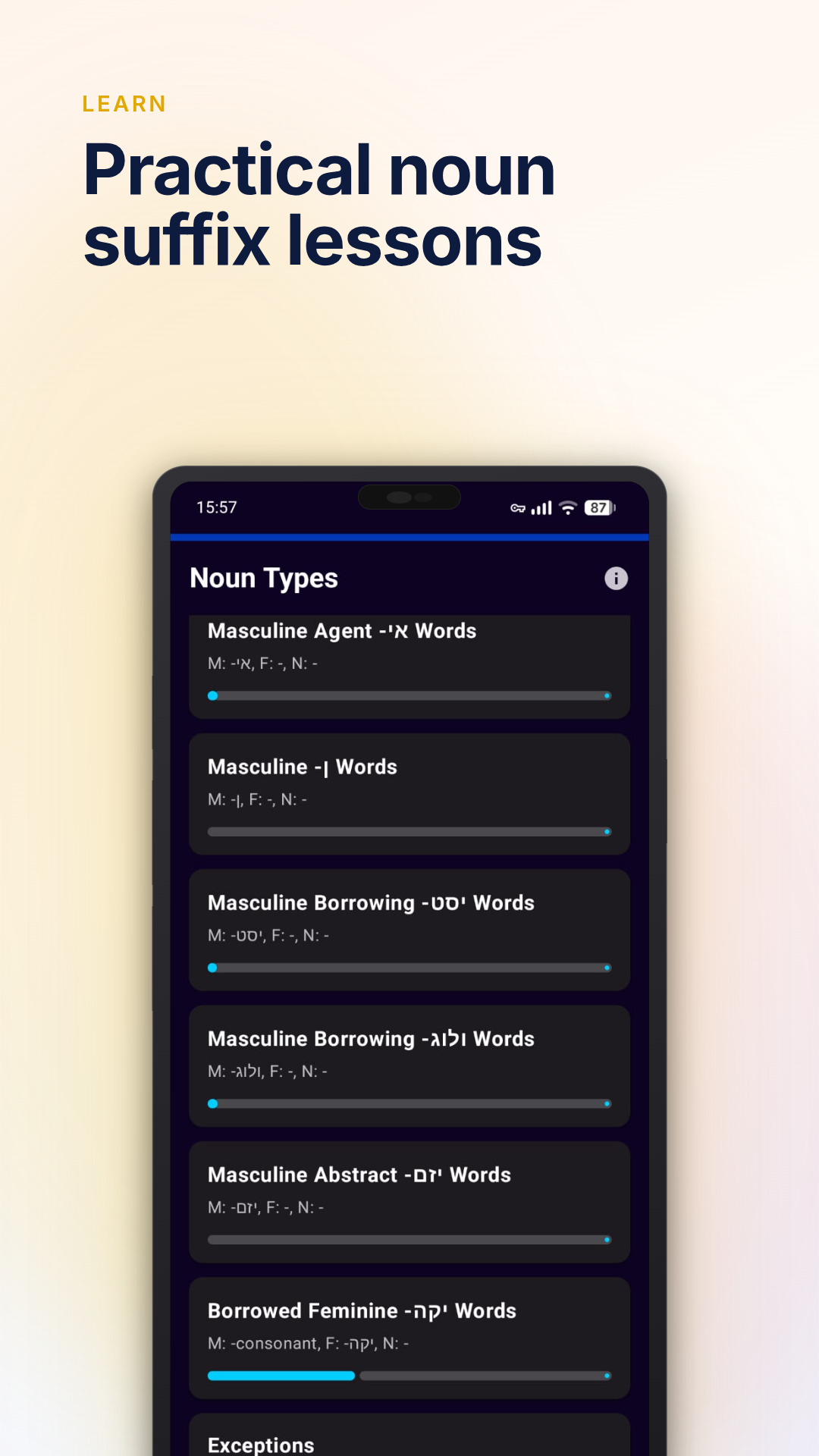 Screenshot of Gendie - Grammatical Gender Trainer