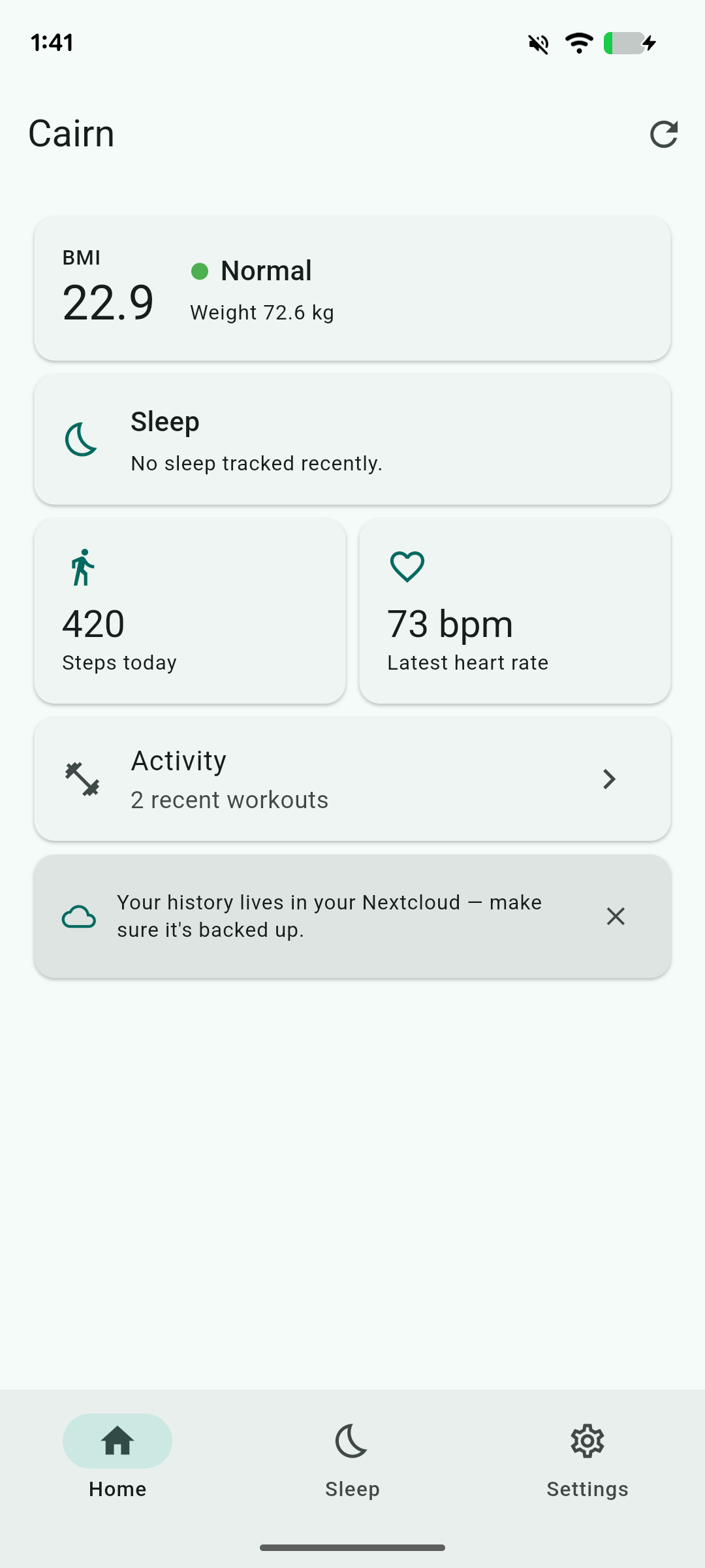 Screenshot of Cairn: Health Aggregator