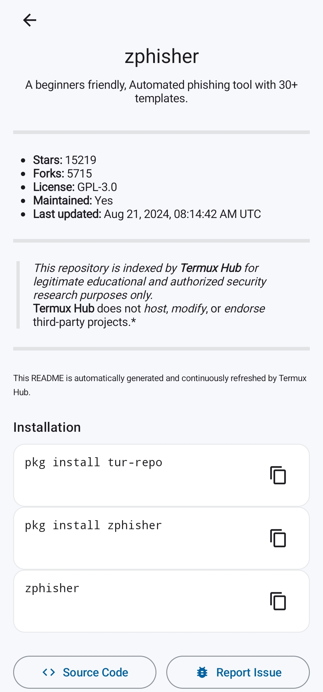 Screenshot of Termux Hub